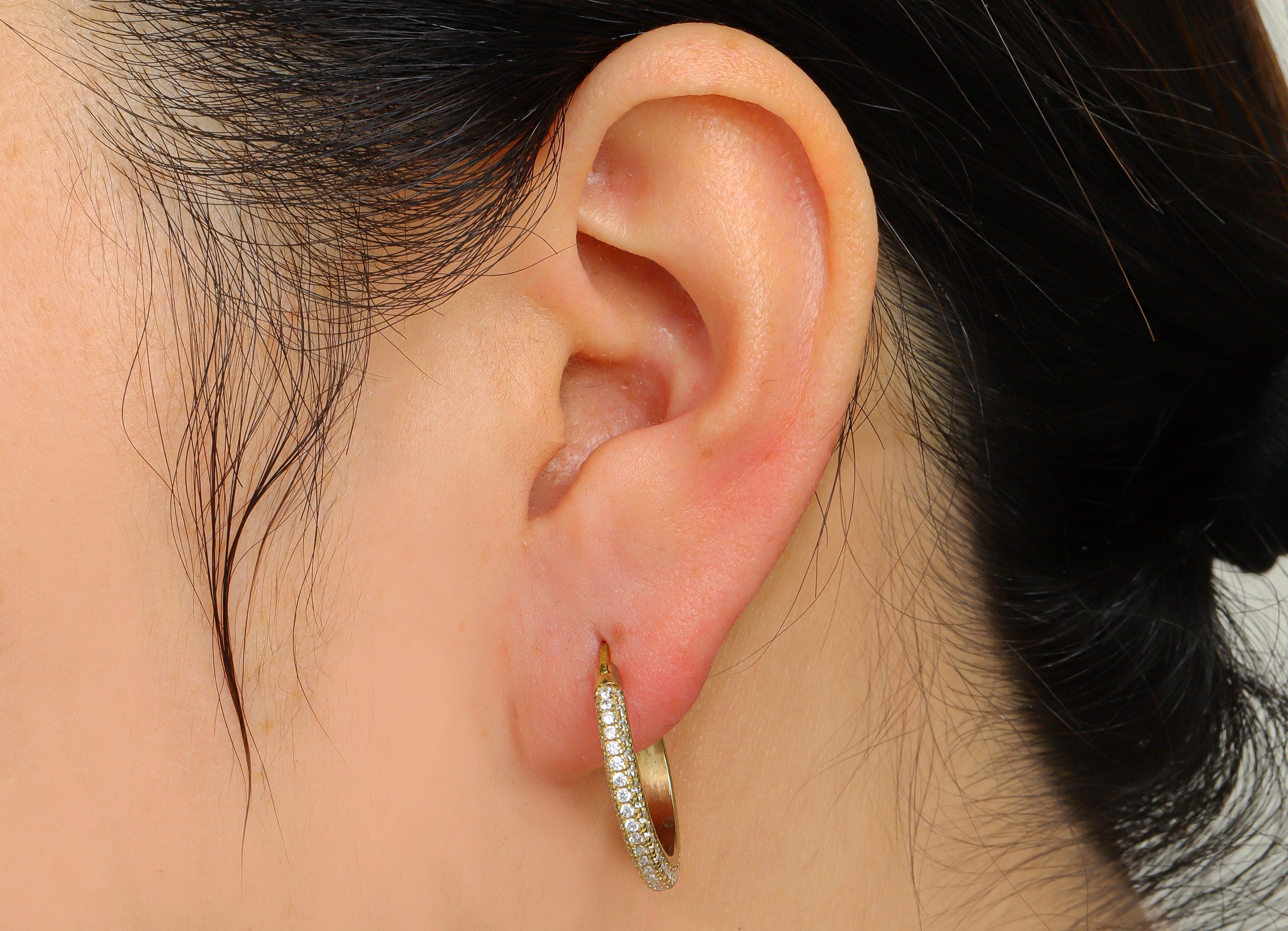 22mm Brass CZ Hoop Earring - Brass Hinged Back Earring - Brass Round Cubic Zircon Earring - CZ Hinged Back Earring - 22x22x2mm - PP10352-22 - DOMEDBAZAAR