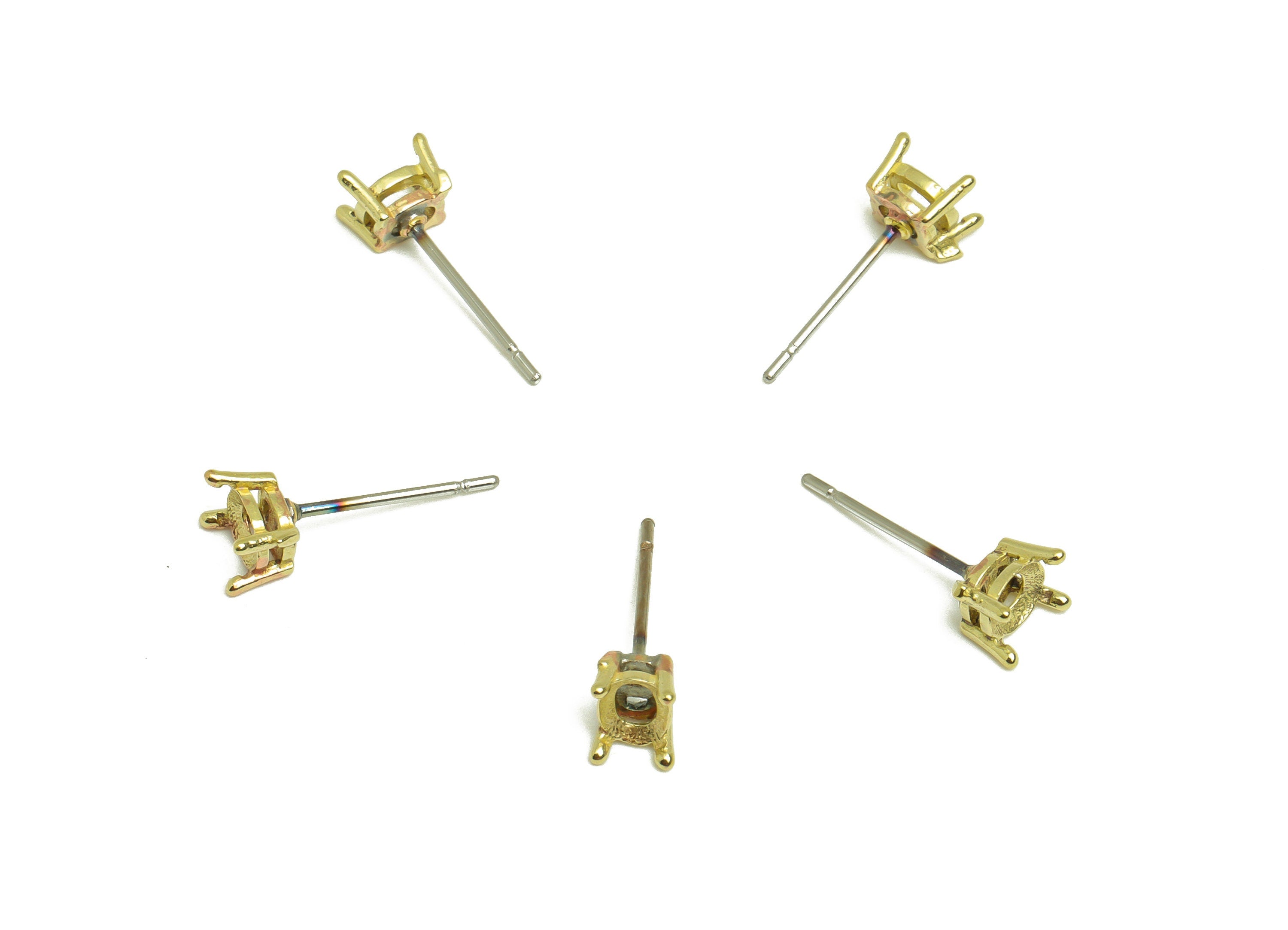 Cz Setting Earring Post - Raw Brass Zircon Earring Post For Diamond - Brass CZ Pearl Setting Dangle Earring - DIY - 15.3x5.4x3.6mm - PP10340 - DOMEDBAZAAR