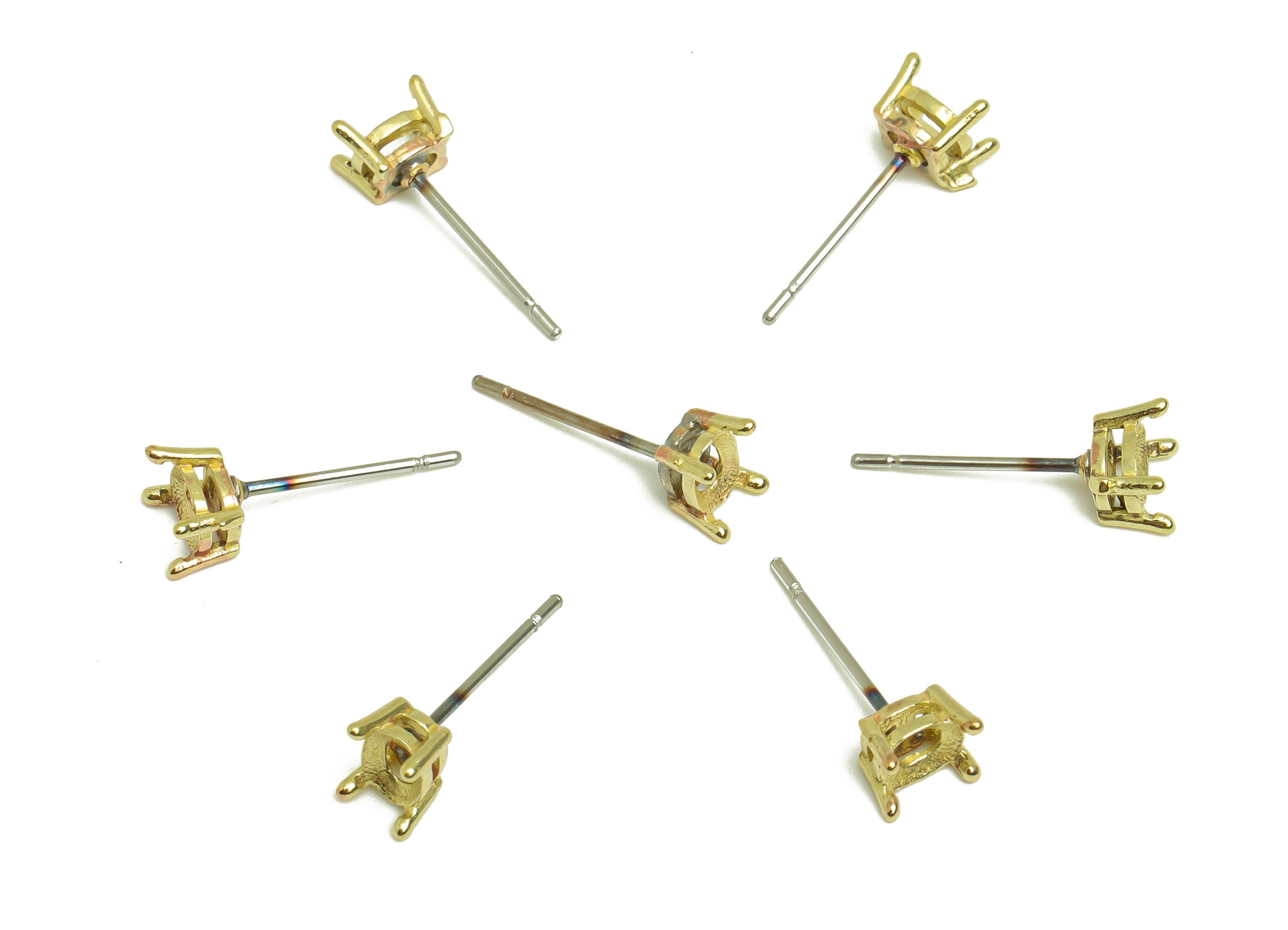 Cz Setting Earring Post - Raw Brass Zircon Earring Post For Diamond - Brass CZ Pearl Setting Dangle Earring - DIY - 15.3x5.4x3.6mm - PP10340 - DOMEDBAZAAR