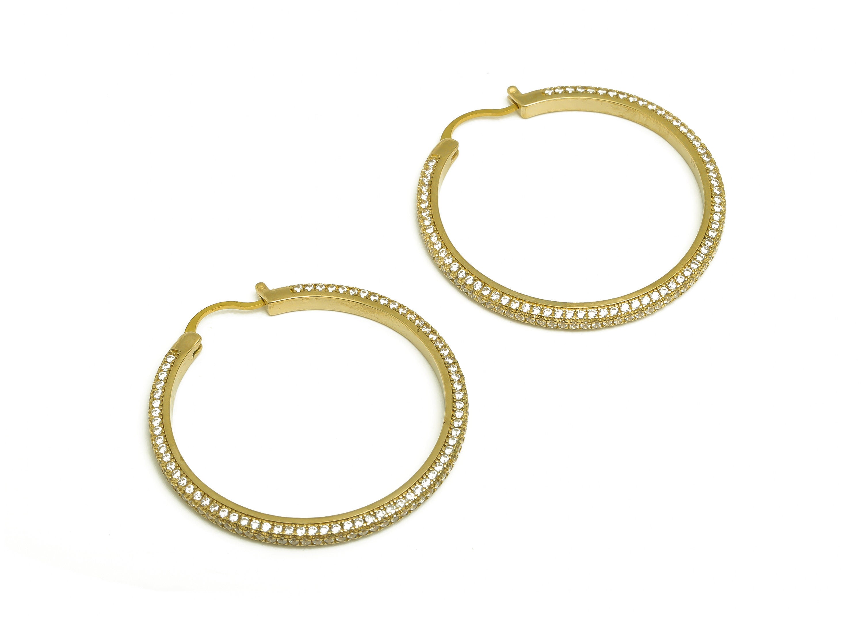 40mm Brass CZ Hoop Earring - Brass Hinged Back Earring - Brass Round Cubic Zircon Earring - CZ Hinged Back Earring - 40x40x2mm - PP10352-40 - DOMEDBAZAAR