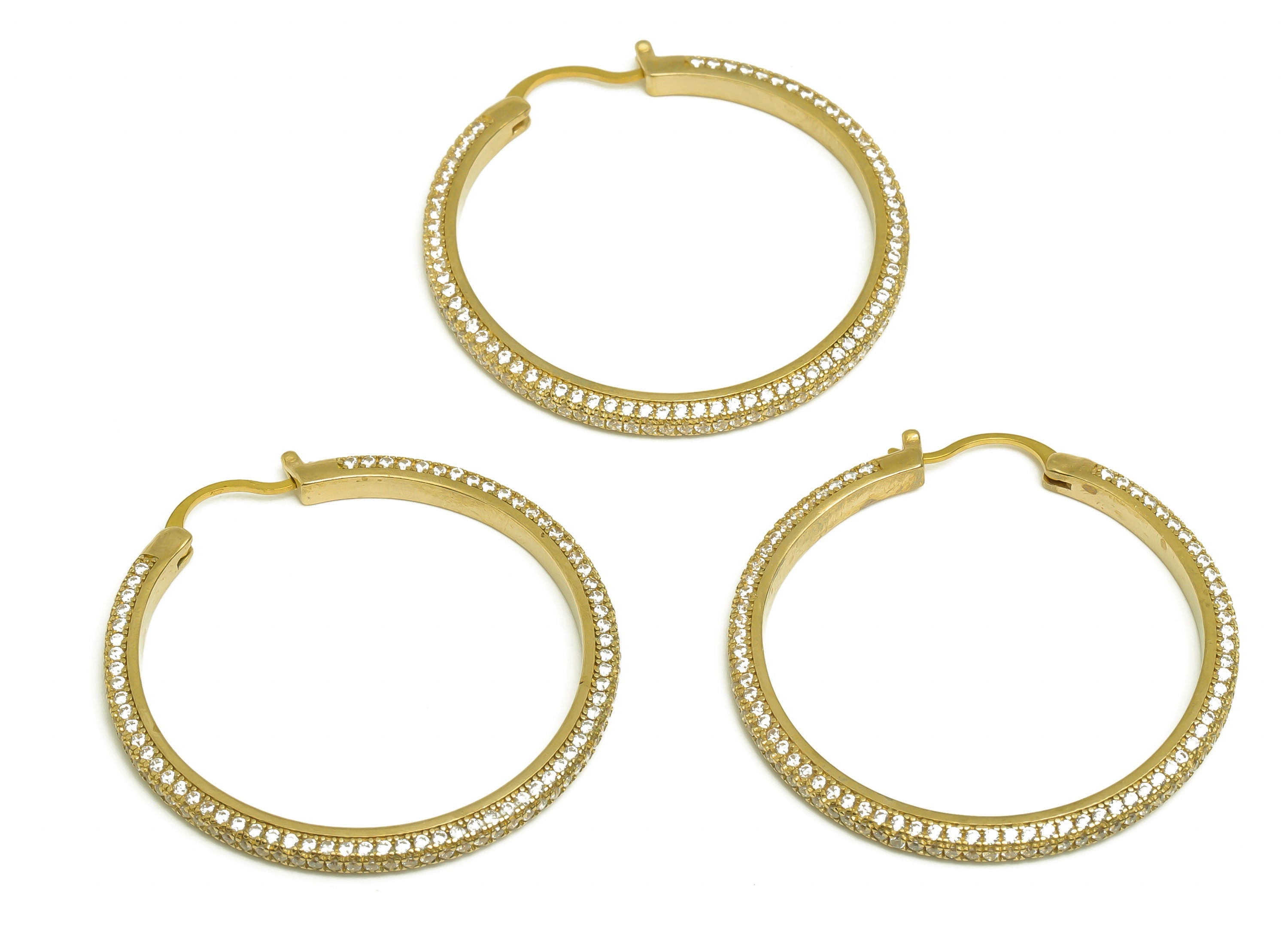 40mm Brass CZ Hoop Earring - Brass Hinged Back Earring - Brass Round Cubic Zircon Earring - CZ Hinged Back Earring - 40x40x2mm - PP10352-40 - DOMEDBAZAAR