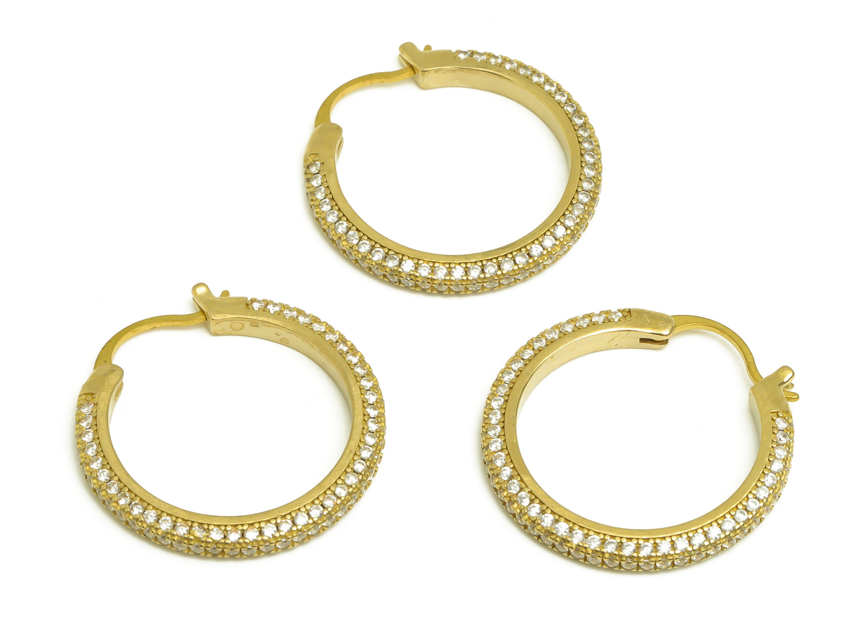 26mm Brass CZ Hoop Earring - Brass Hinged Back Earring - Brass Round Cubic Zircon Earring - CZ Hinged Back Earring - 26x26x2mm - PP10352-26 - DOMEDBAZAAR