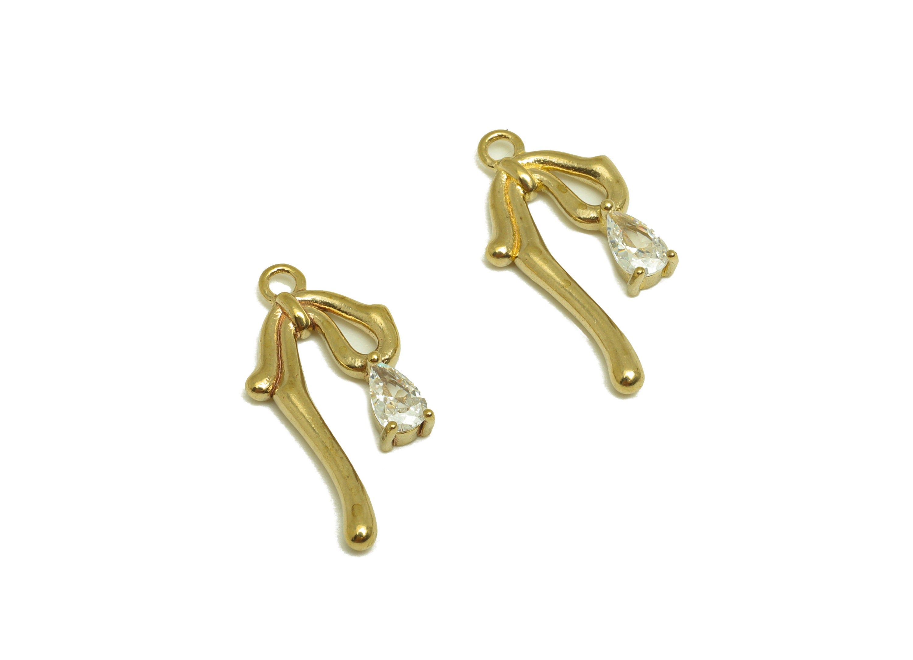 Brass CZ Drop Earring Charm - Raw Brass Teardrop Earring Charm - Brass Cubic Zircon Pendant - Melting Bowtie Charm - 19x18x1mm - PP10473 - DOMEDBAZAAR