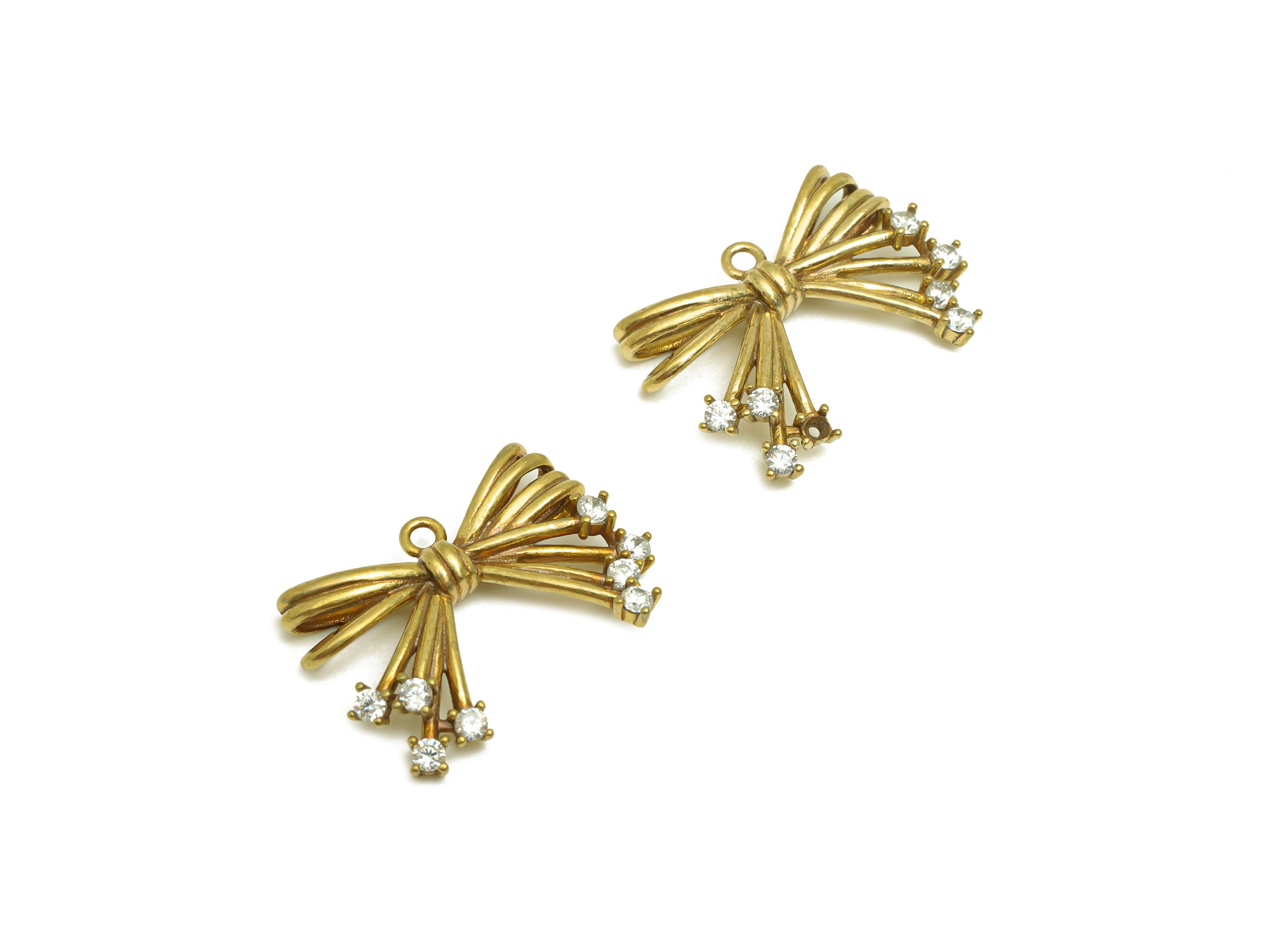 Brass CZ Bow Tie Earring Charm - Raw Brass Zircon Bow Tie Earring Charm - Brass Cubic Zircon Pendant - Brass Zircon Charm -16x23x4mm-PP10469 - DOMEDBAZAAR