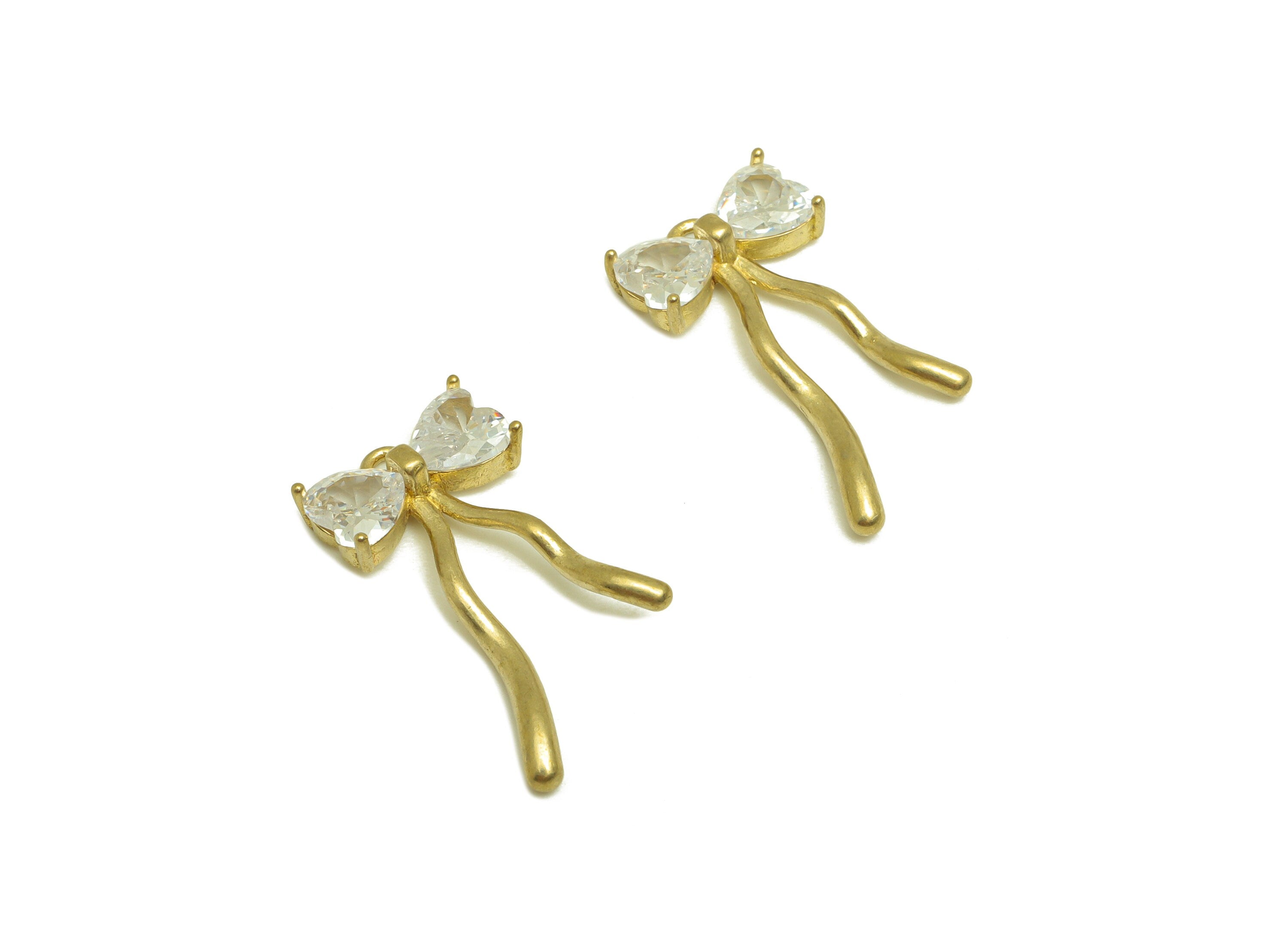 Brass CZ Bow Tie Earring Charm - Raw Brass Zircon Heart Earring Charm - Cubic Zircon Heart Pendant - Brass Zircon Charm - 21x11x3mm -PP10470 - DOMEDBAZAAR