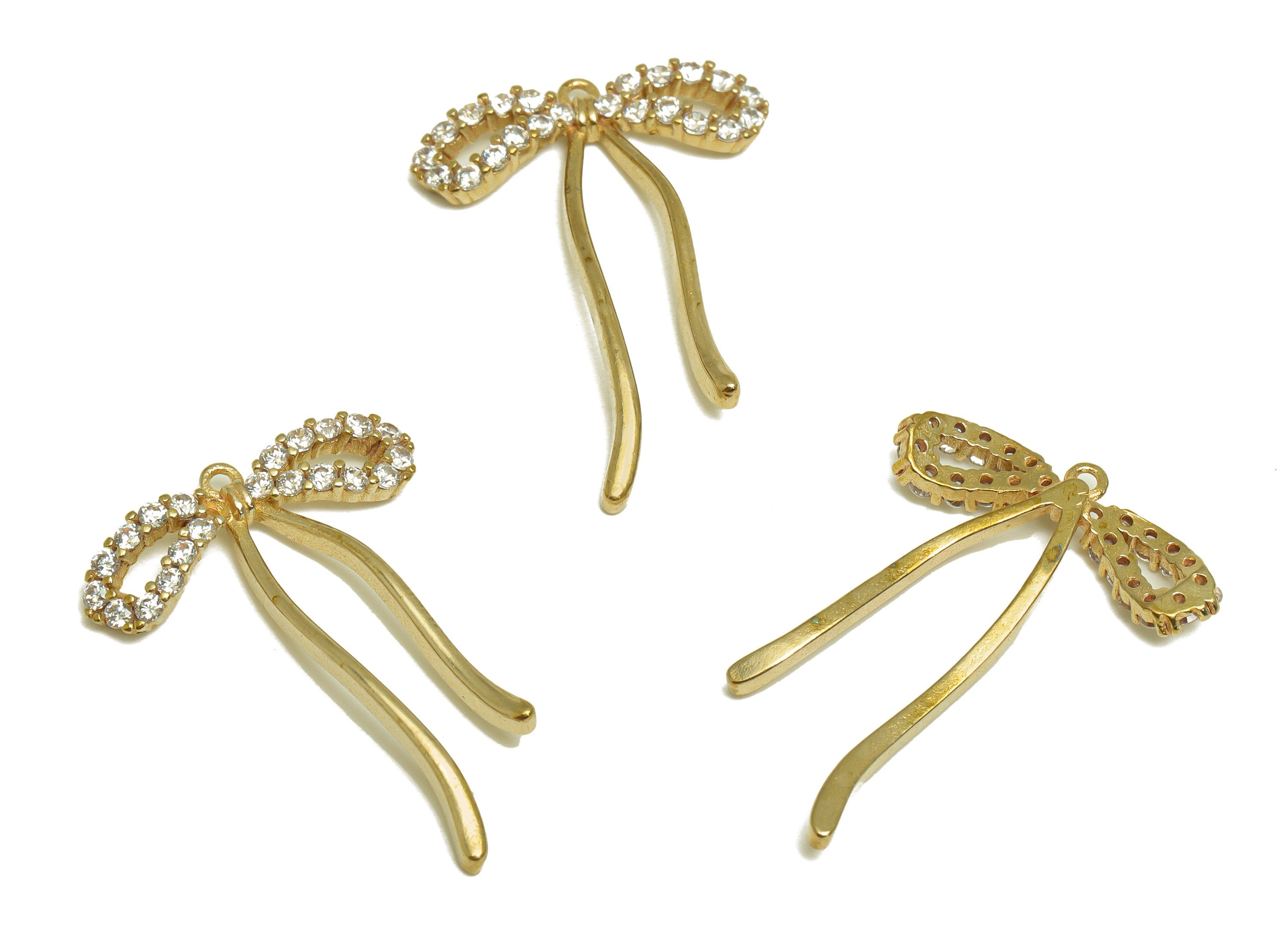Brass CZ Bow Tie Earring Charm - Raw Brass Zircon Wire Earring Charm - Cubic Zircon Wire Pendant - Brass Zircon Charm - 27x19x1mm - PP10467 - DOMEDBAZAAR