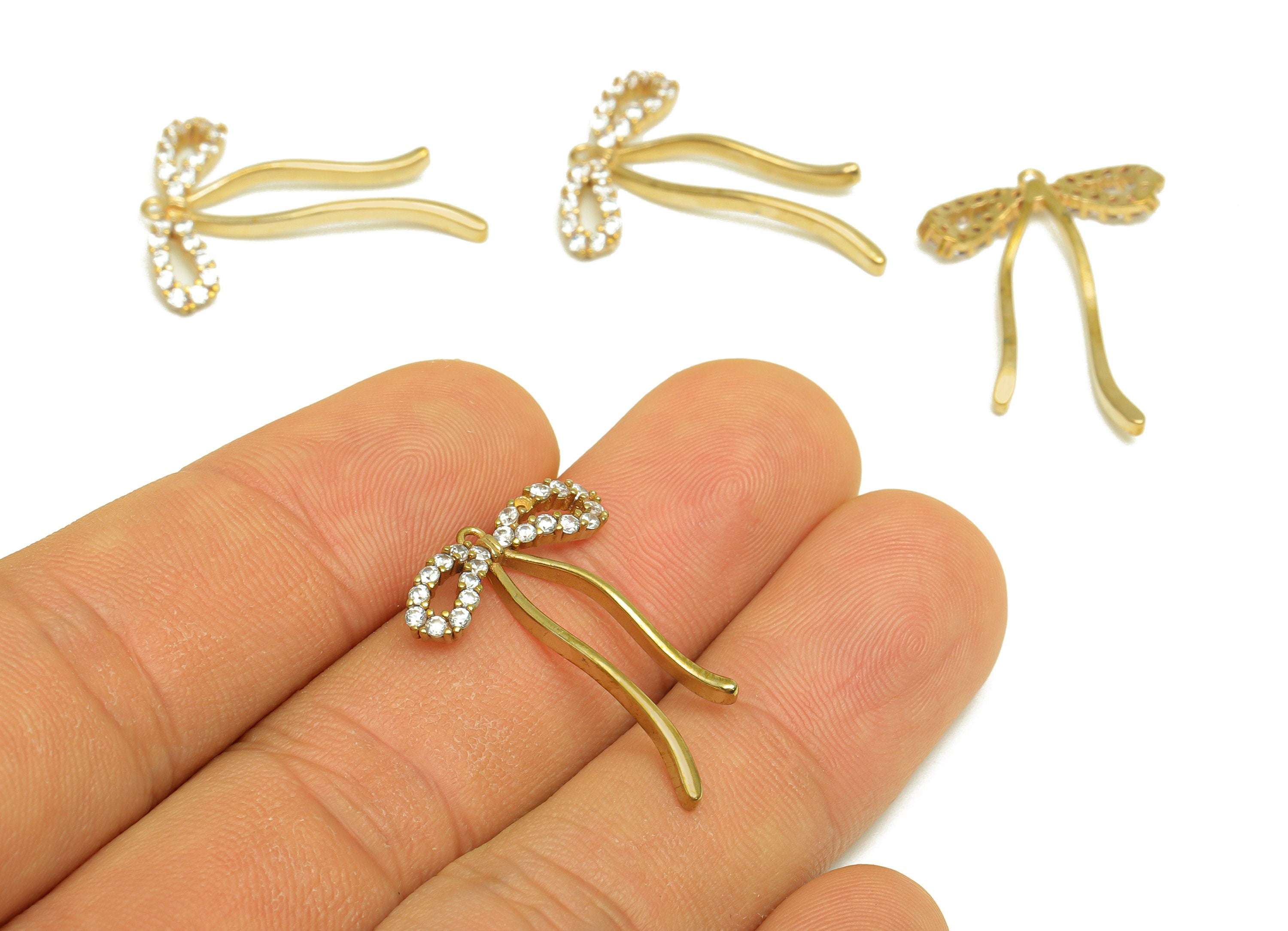 Brass CZ Bow Tie Earring Charm - Raw Brass Zircon Wire Earring Charm - Cubic Zircon Wire Pendant - Brass Zircon Charm - 27x19x1mm - PP10467 - DOMEDBAZAAR