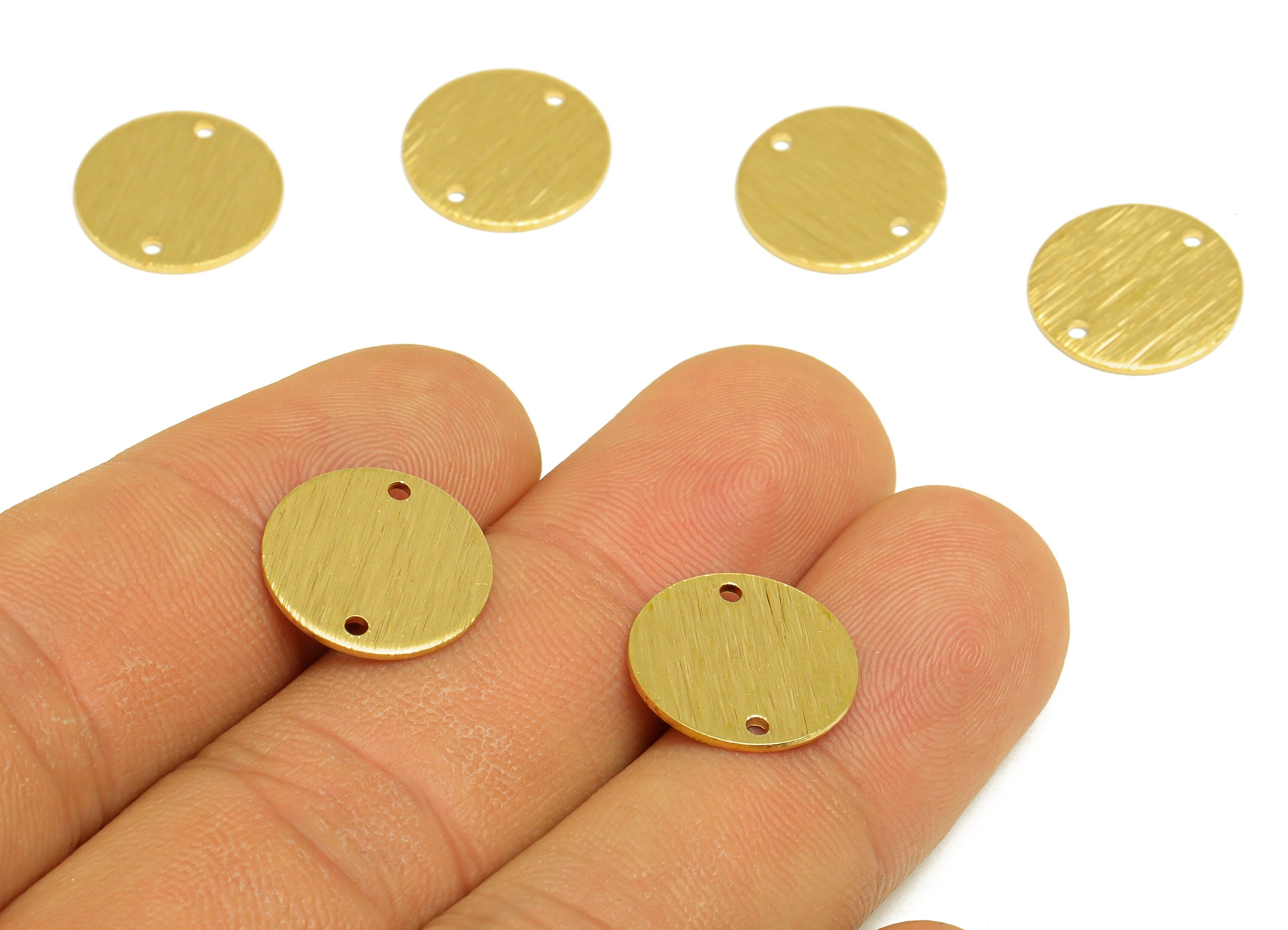Brass Round Earring Connector - Raw Brass Textured Circle Earring Charm - Brass Textured Round Earring Connector - 14x14x0.8mm - PP10482 - DOMEDBAZAAR