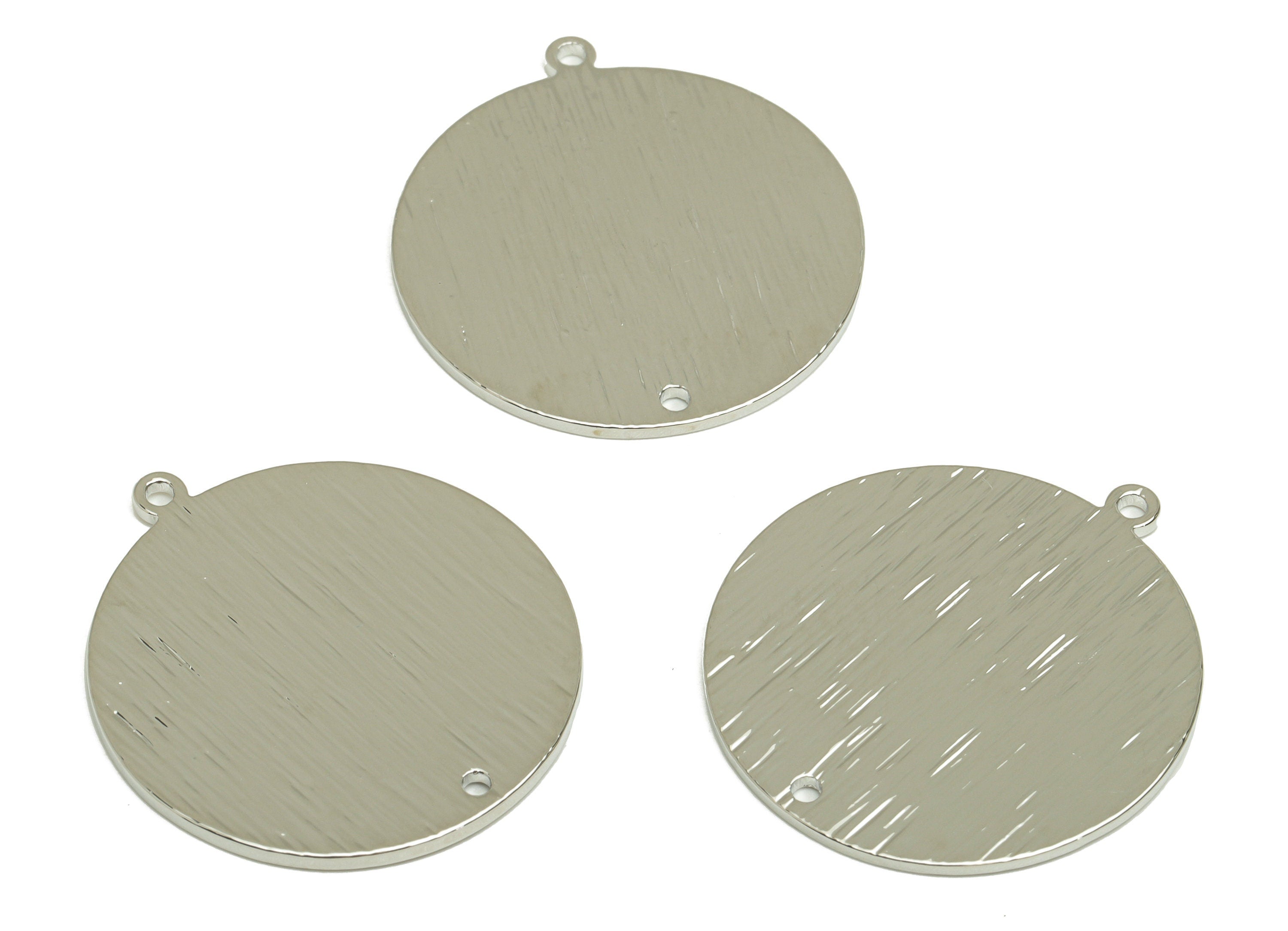 Brass Round Earring Connector - Brass Silver Circle Pendant - Textured Earring Charm - Standard Silver Tone Plating - 27x25x1mm - PP10446S - DOMEDBAZAAR