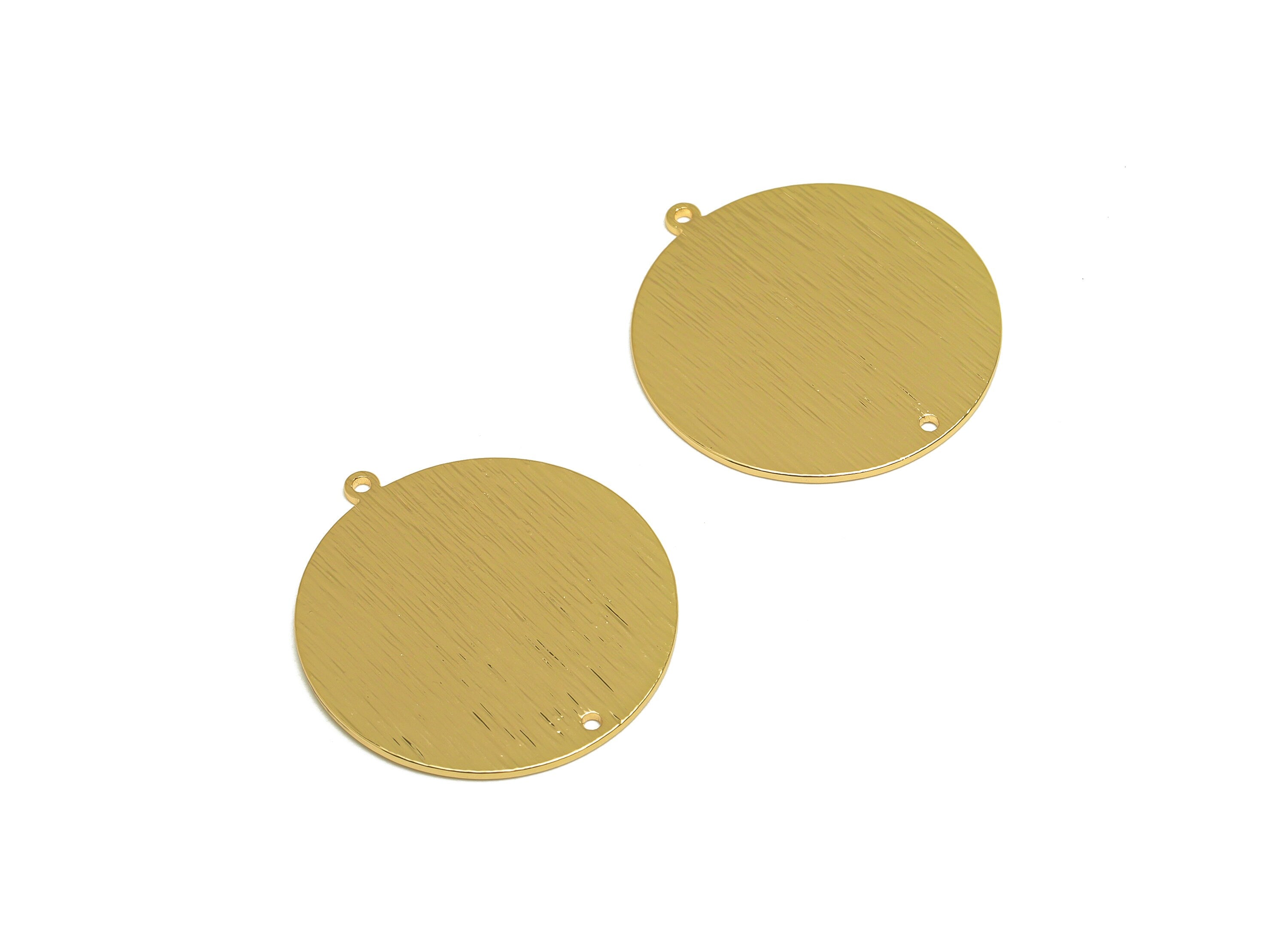 Brass Round Earring Connector - Brass Gold Circle Pendant - Textured Round Earring Charm - Kc Gold Tone Plating - 32.7x30x1.08mm - PP10446G - DOMEDBAZAAR