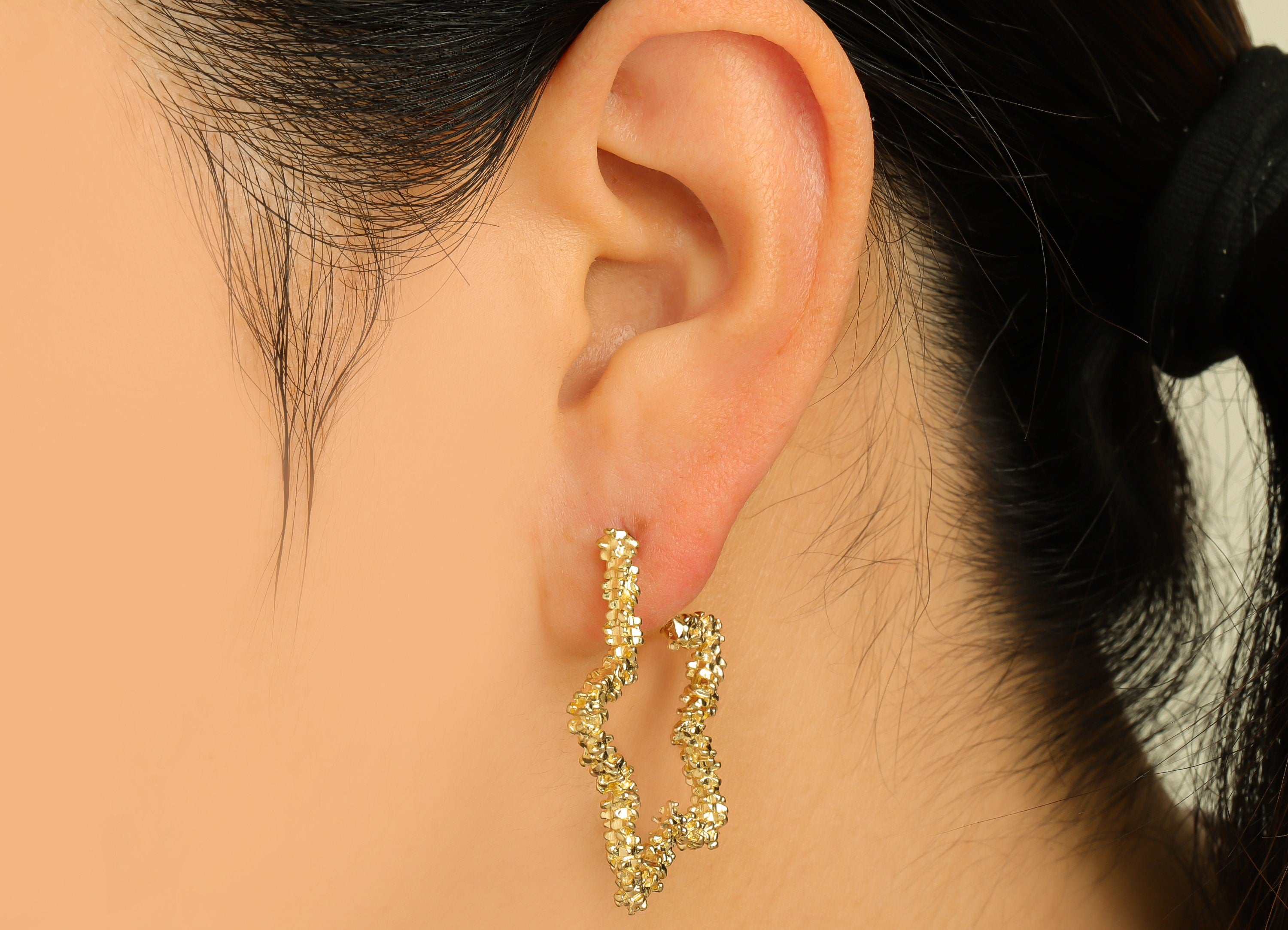Brass Star Hoop Earring Stud - Raw Brass Textured Flower Earring Post - Textured Star Earring Post - Open Star Post - 34x33x3mm - PP10492 - DOMEDBAZAAR