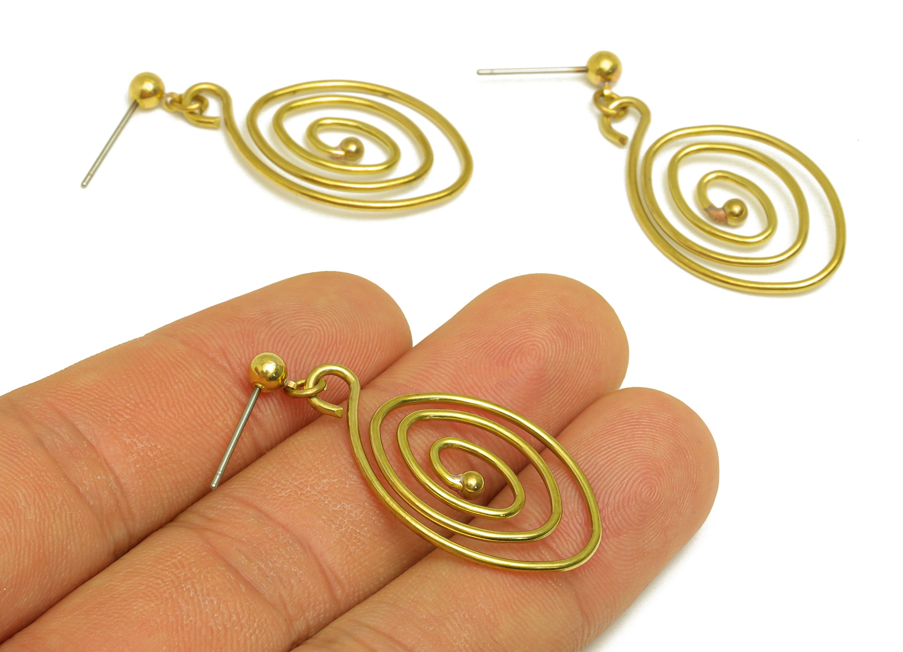 Brass Snail Earring Stud - Raw Brass Dangle Snail Earring Post - Brass Twine Wire Earring Post - Brass Dangle Post -38.6x20x2.86mm- PP10480 - DOMEDBAZAAR