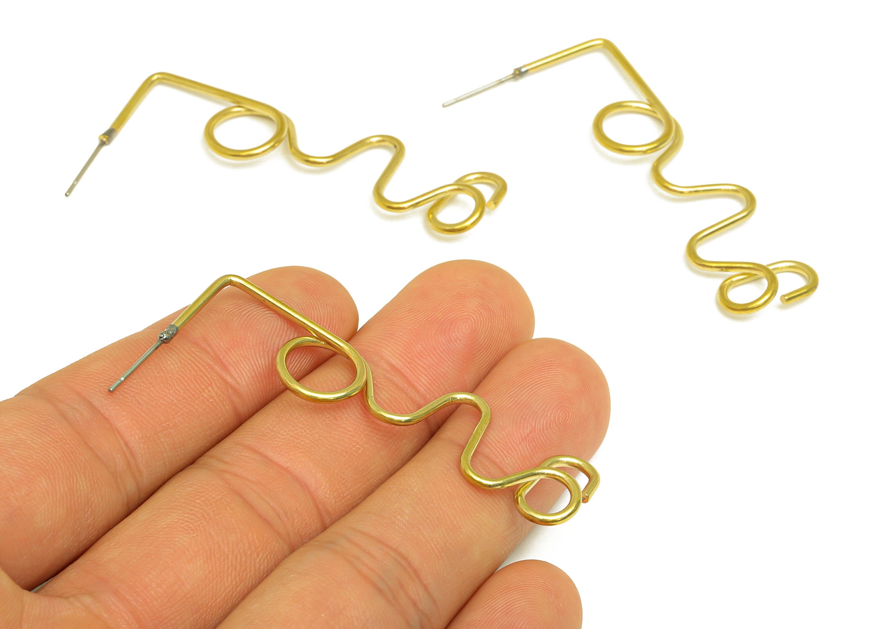 Brass Bent Wire Earring Stud - Raw Brass Twine Wire Earring Post - Brass Wire Earring Post - Twisted Wire Earring Post - 52x14x3mm - PP3304 - DOMEDBAZAAR