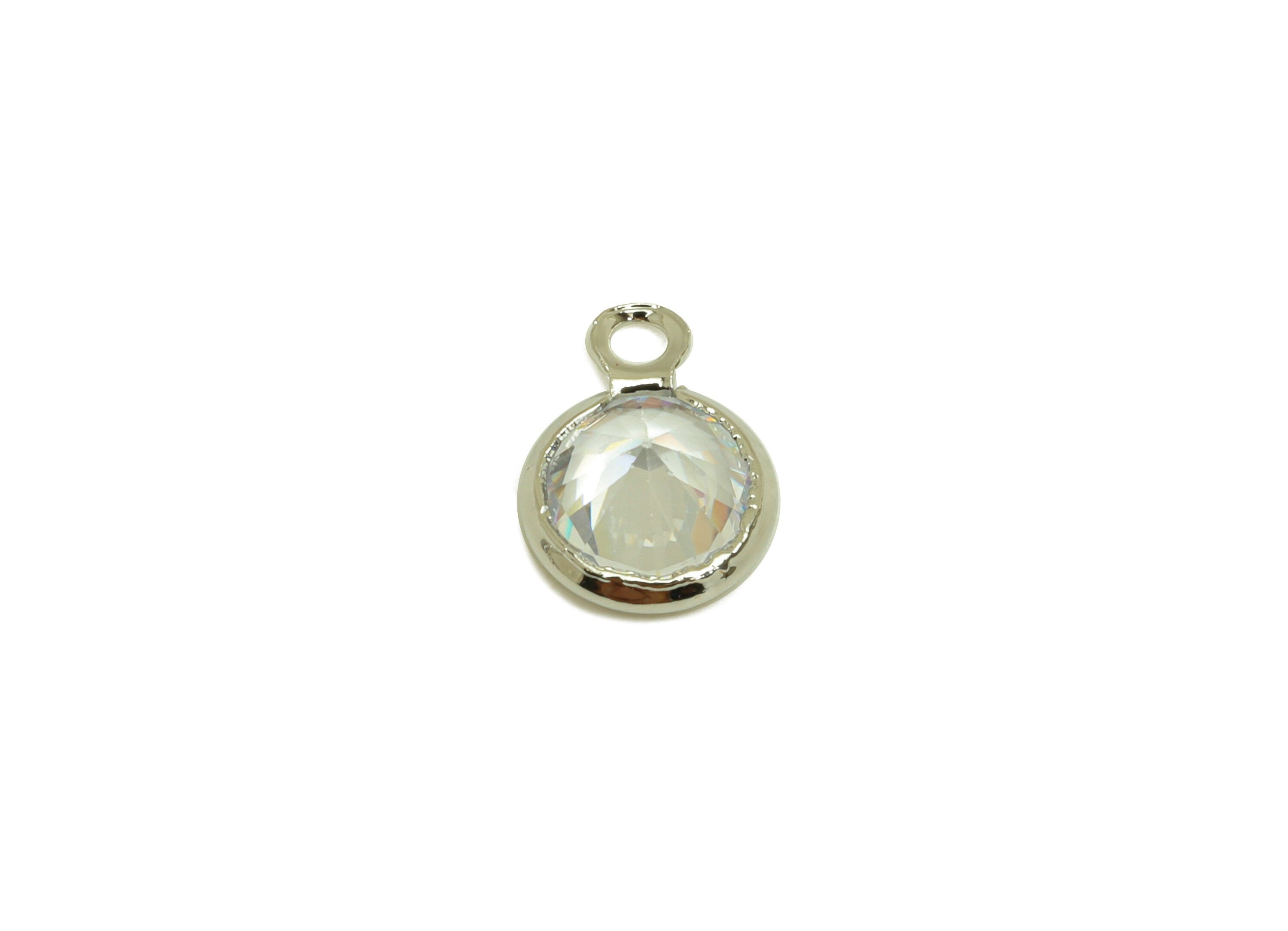 Brass CZ Earring Charms - Brass Diamond Pendant - Brass Cubic Zircon Diamond Charm - 18K Real White Gold Plating - 9.6x6.9x3.5mm - PP10519S - DOMEDBAZAAR
