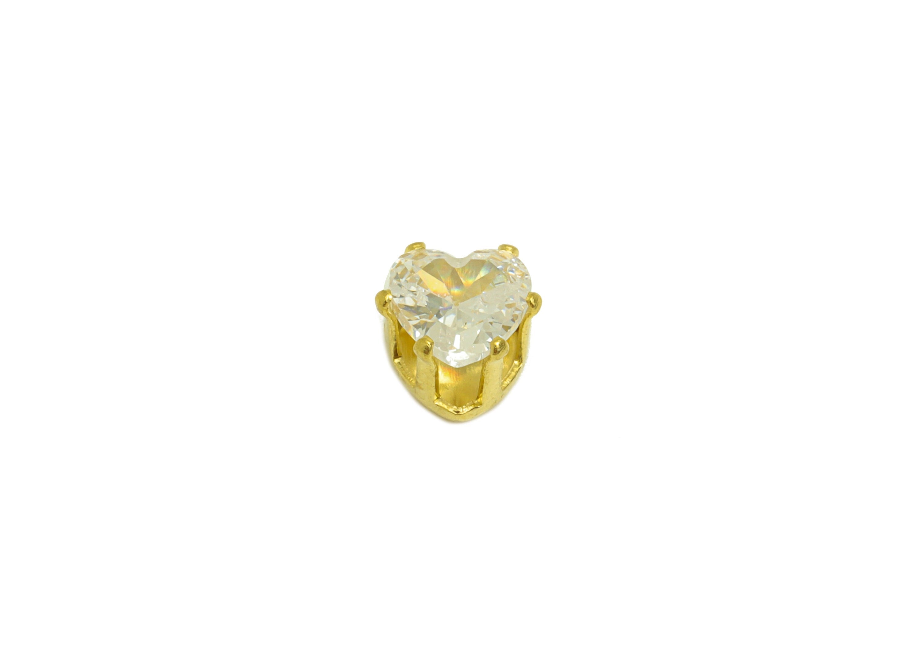 6mm Brass CZ Heart Earring Charms - Raw Brass Diamond Pendant - Brass Cubic Zircon Diamond Charm - Heart Diamond Charm - 6x6x5.3mm - PP10522 - DOMEDBAZAAR