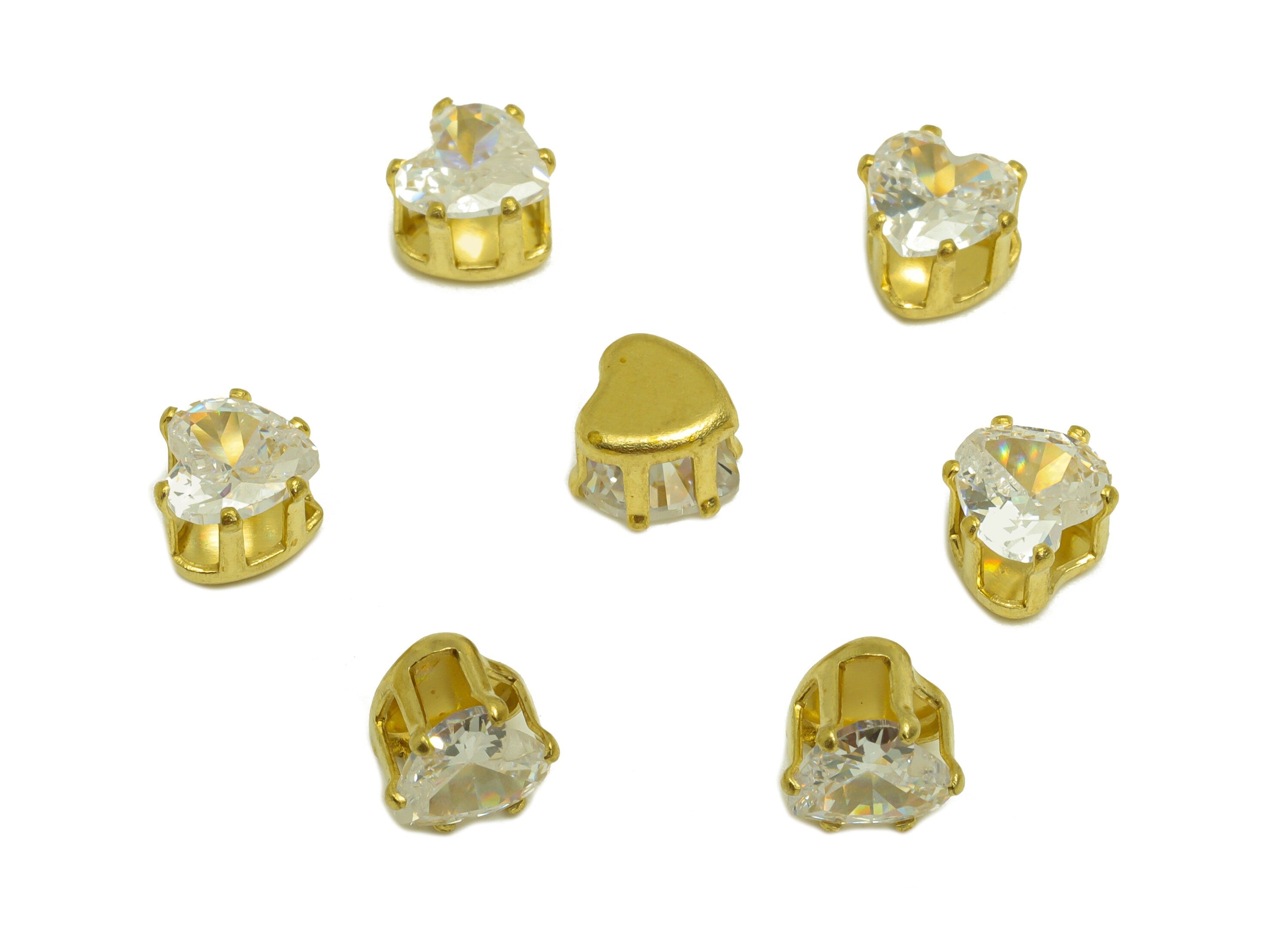 6mm Brass CZ Heart Earring Charms - Raw Brass Diamond Pendant - Brass Cubic Zircon Diamond Charm - Heart Diamond Charm - 6x6x5.3mm - PP10522 - DOMEDBAZAAR