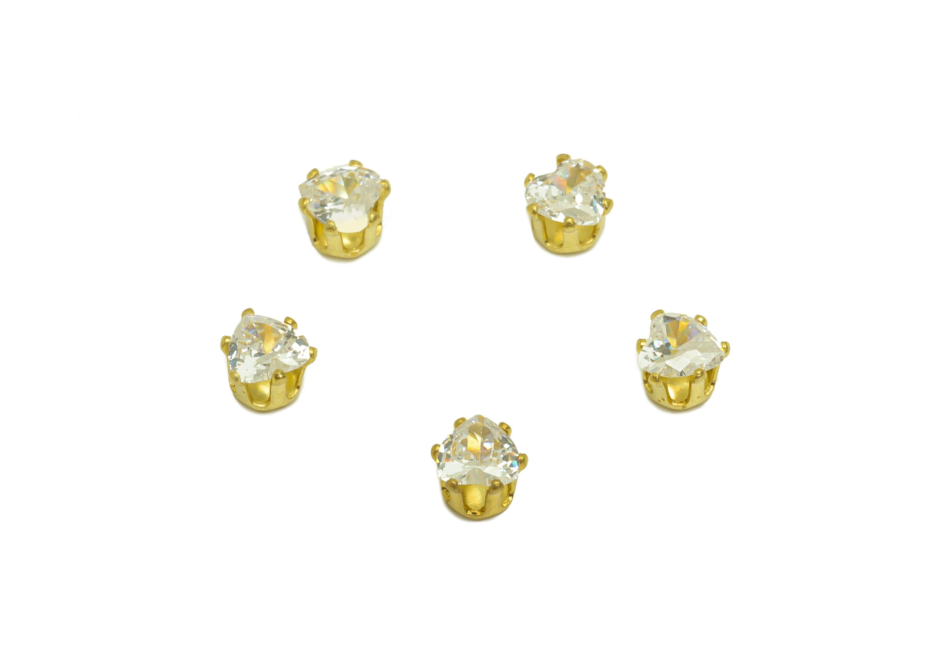 4mm Brass CZ Heart Earring Charms - Raw Brass Diamond Pendant - Brass Cubic Zircon Diamond Charm - Heart Diamond Charm - 4x4x3.5mm - PP10523 - DOMEDBAZAAR