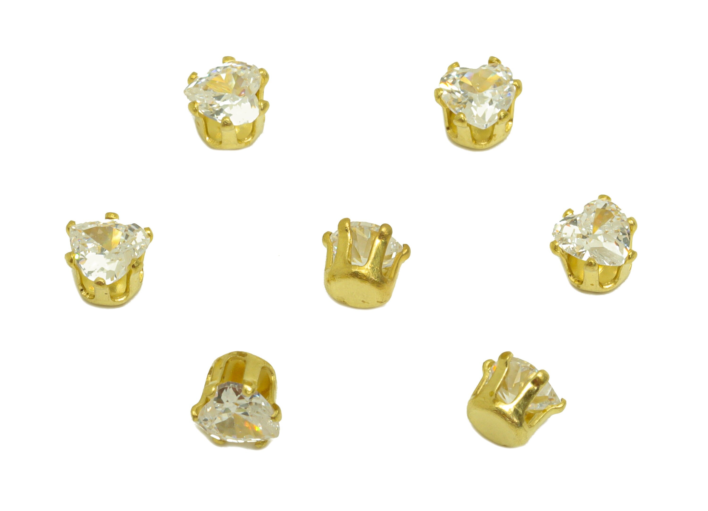 4mm Brass CZ Heart Earring Charms - Raw Brass Diamond Pendant - Brass Cubic Zircon Diamond Charm - Heart Diamond Charm - 4x4x3.5mm - PP10523 - DOMEDBAZAAR