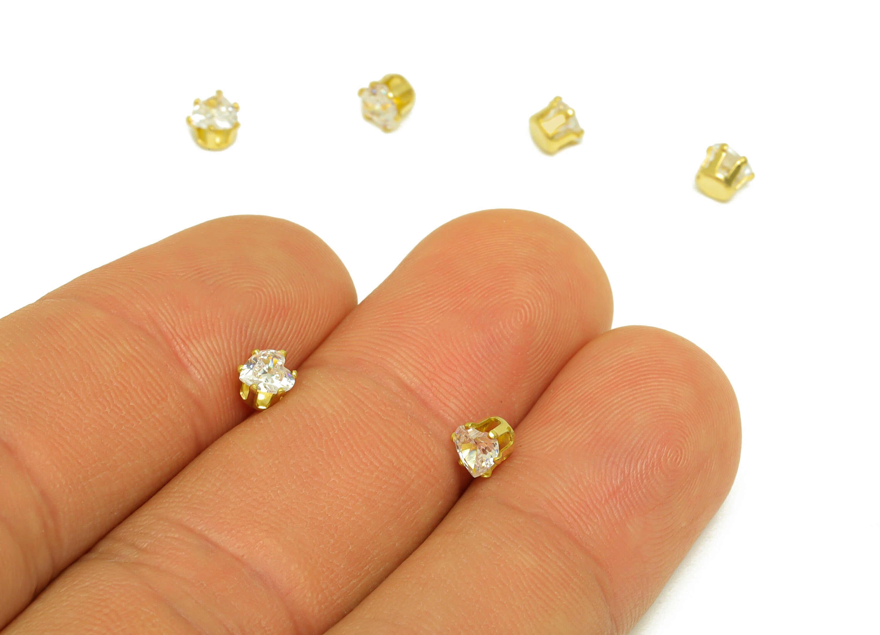 4mm Brass CZ Heart Earring Charms - Raw Brass Diamond Pendant - Brass Cubic Zircon Diamond Charm - Heart Diamond Charm - 4x4x3.5mm - PP10523 - DOMEDBAZAAR