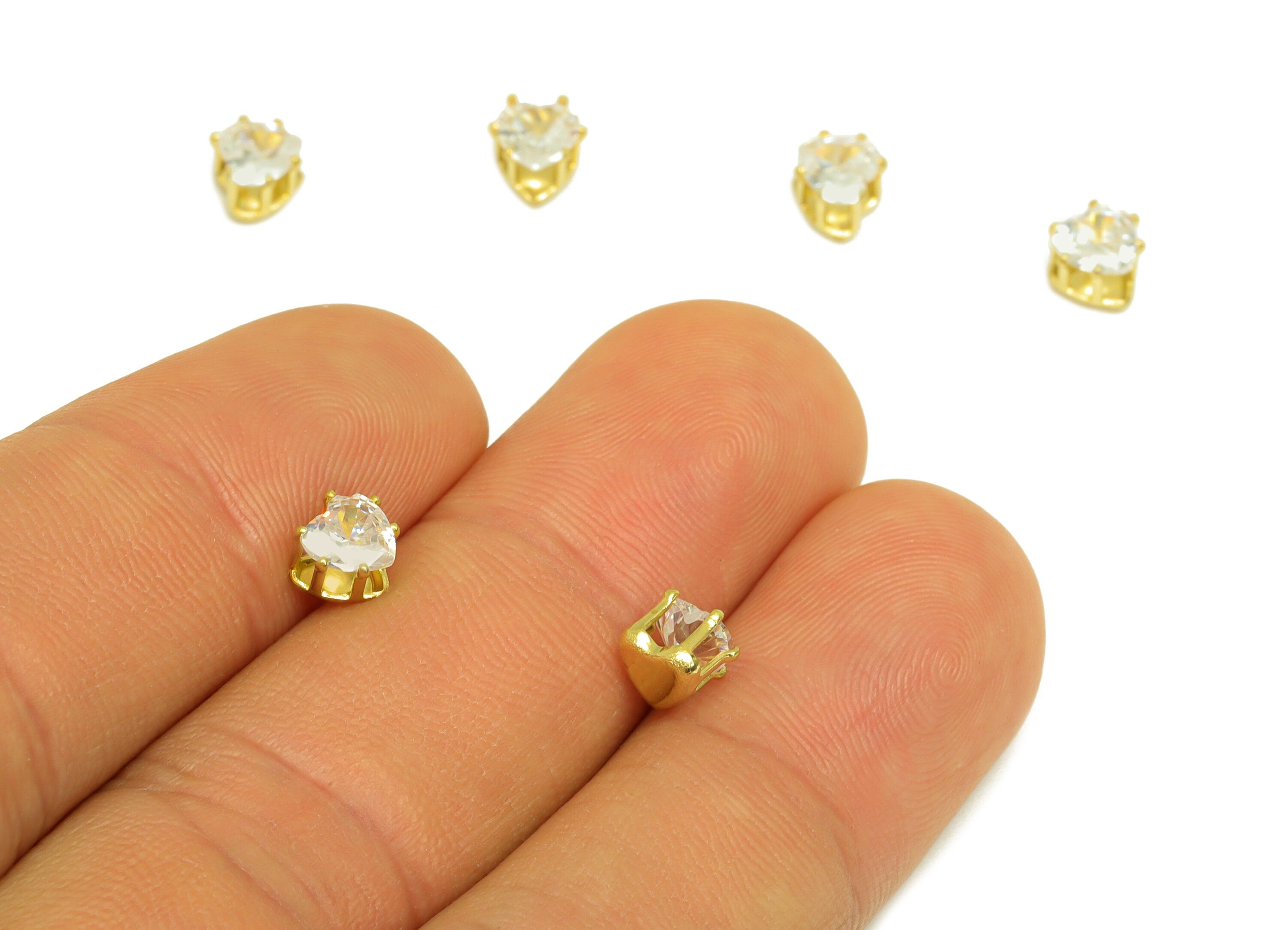 5mm Brass CZ Heart Earring Charms - Raw Brass Diamond Pendant - Brass Cubic Zircon Diamond Charm - Heart Diamond Charm - 5x5x4.6mm - PP10524 - DOMEDBAZAAR