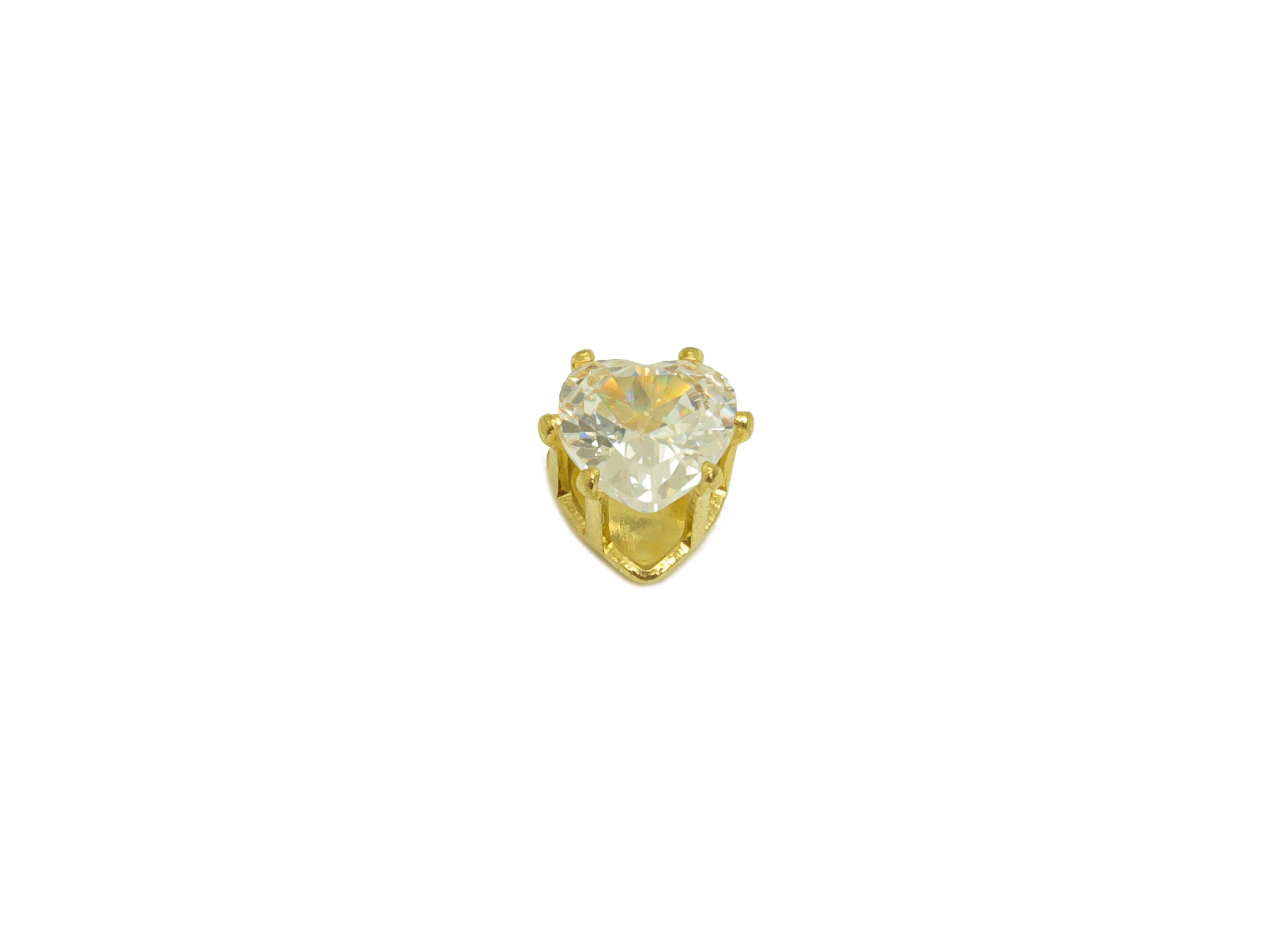 5mm Brass CZ Heart Earring Charms - Raw Brass Diamond Pendant - Brass Cubic Zircon Diamond Charm - Heart Diamond Charm - 5x5x4.6mm - PP10524 - DOMEDBAZAAR