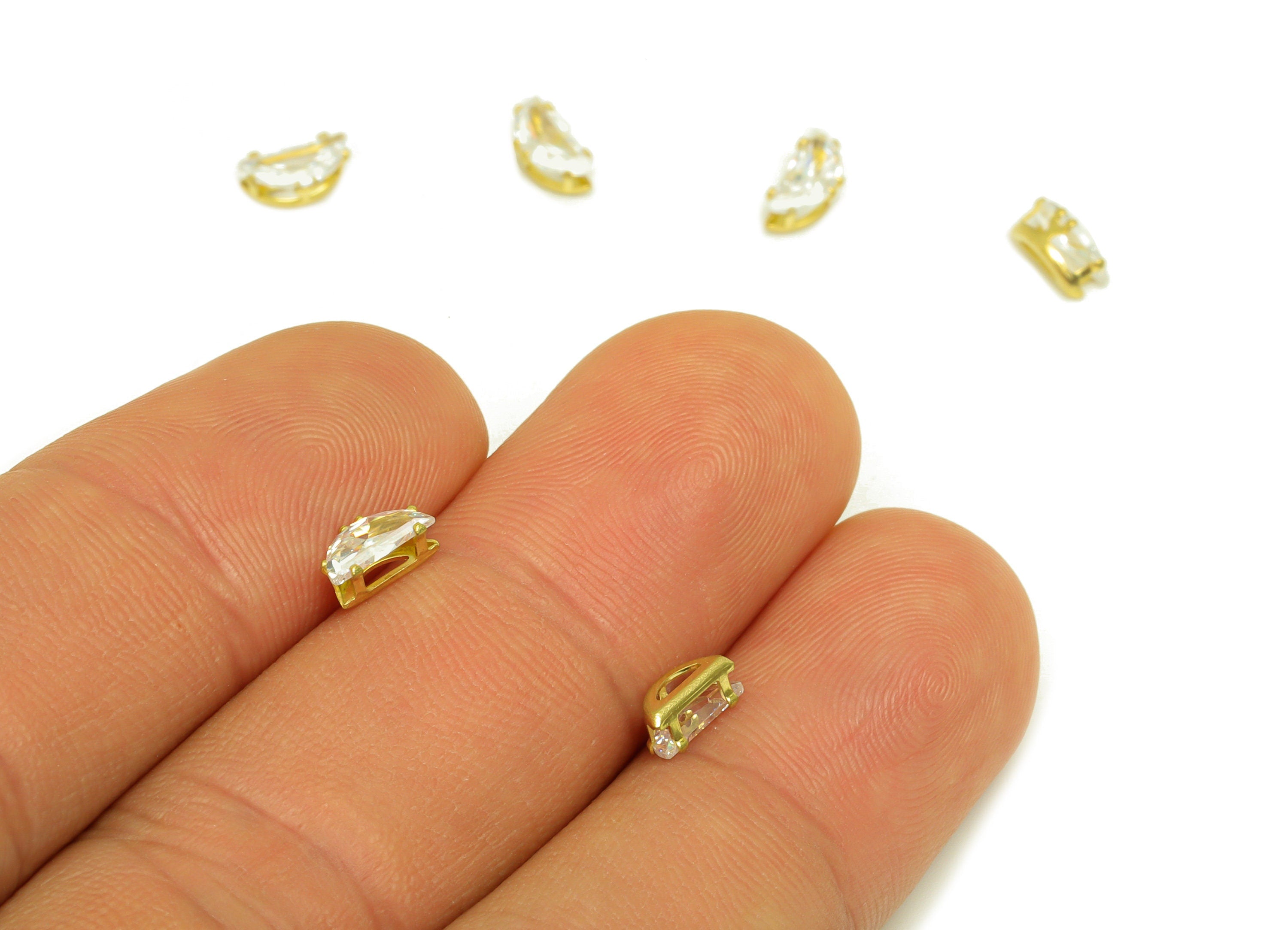 7mm Brass CZ Moon Earring Charm - Raw Brass Diamond Pendant - Brass Cubic Zircon Diamond Charm - Semicircle Zircon Charm - 7x3x3mm - PP10534 - DOMEDBAZAAR