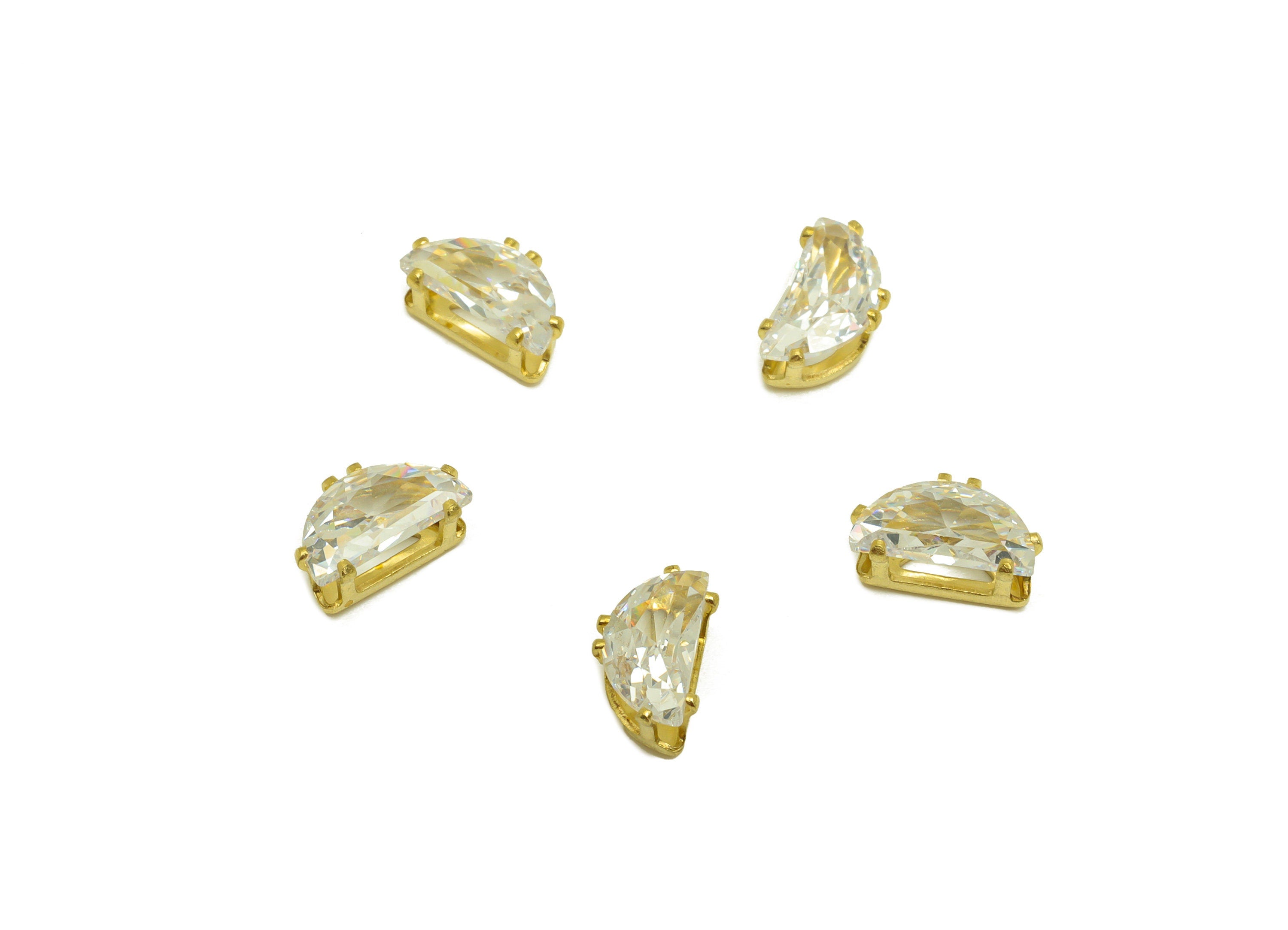 8mm Brass CZ Moon Earring Charm - Raw Brass Diamond Pendant - Brass Cubic Zircon Diamond Charm - Semicircle Zircon Charm - 8x4x4mm - PP10535 - DOMEDBAZAAR