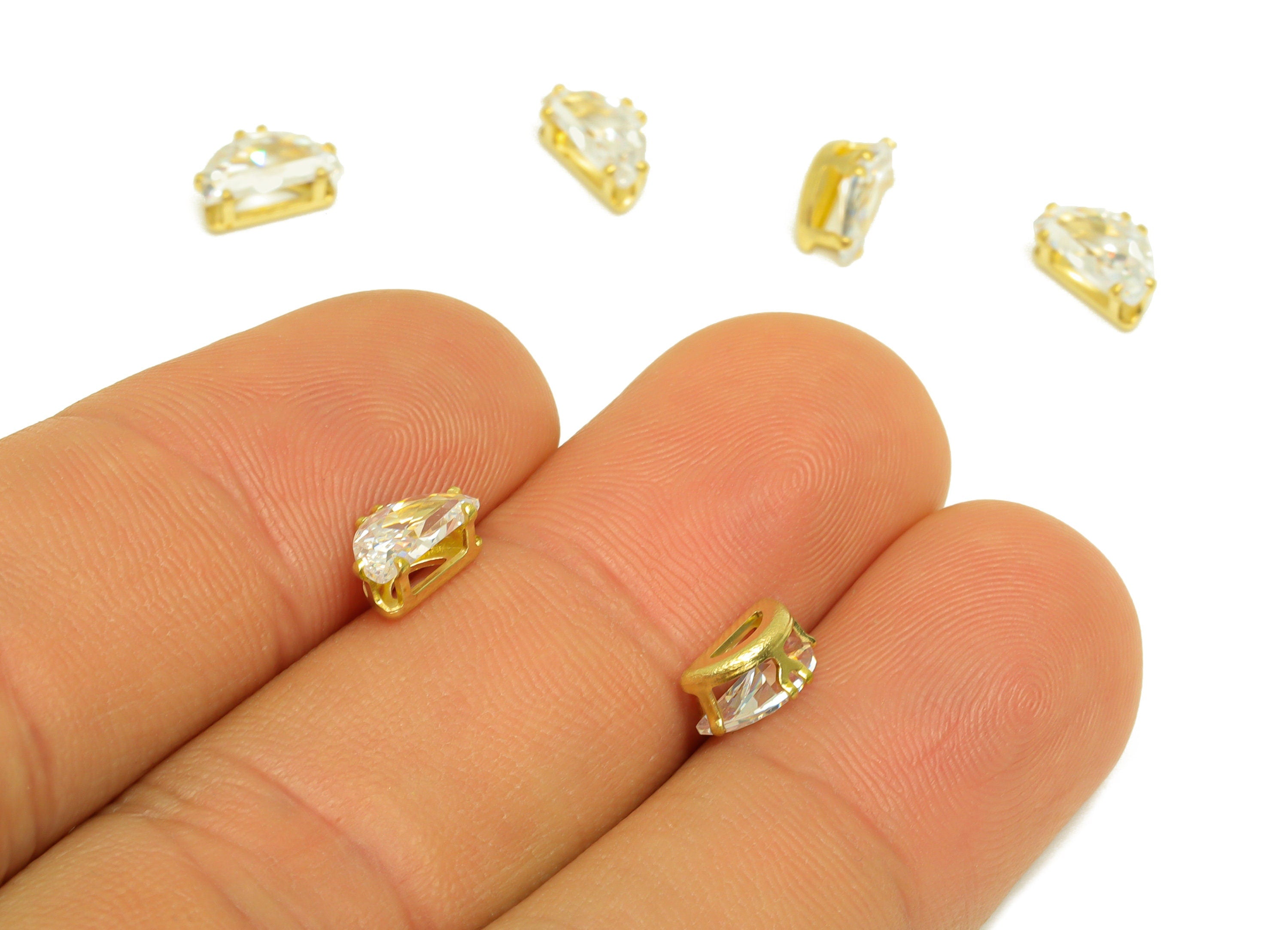 8mm Brass CZ Moon Earring Charm - Raw Brass Diamond Pendant - Brass Cubic Zircon Diamond Charm - Semicircle Zircon Charm - 8x4x4mm - PP10535 - DOMEDBAZAAR