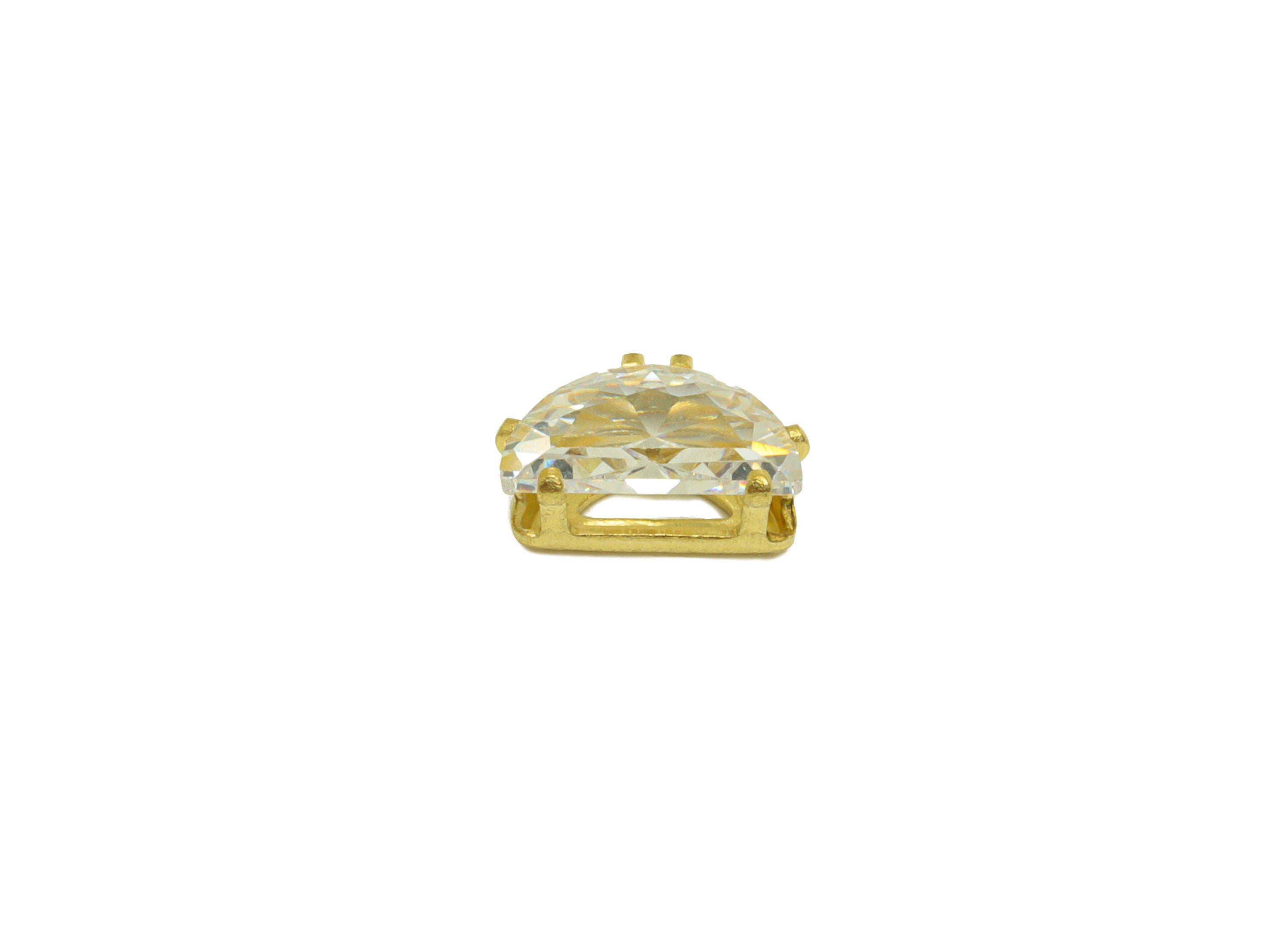 8mm Brass CZ Moon Earring Charm - Raw Brass Diamond Pendant - Brass Cubic Zircon Diamond Charm - Semicircle Zircon Charm - 8x4x4mm - PP10535 - DOMEDBAZAAR