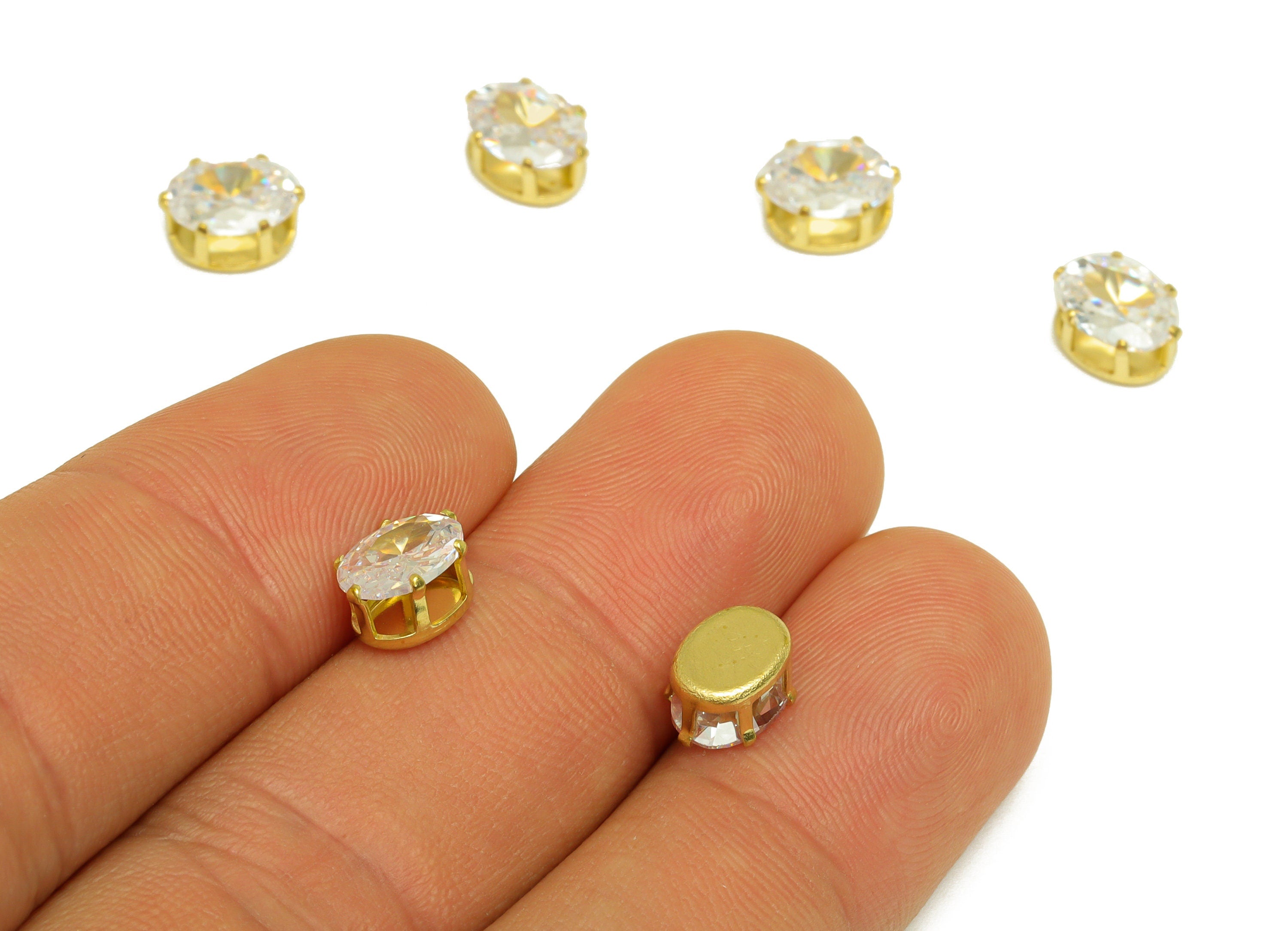 6x8mm Brass CZ Oval Earring Charm - Raw Brass Diamond Pendant - Brass Cubic Zircon Diamond Charm - White Zircon Charm - 8x6x4.9mm - PP10520 - DOMEDBAZAAR