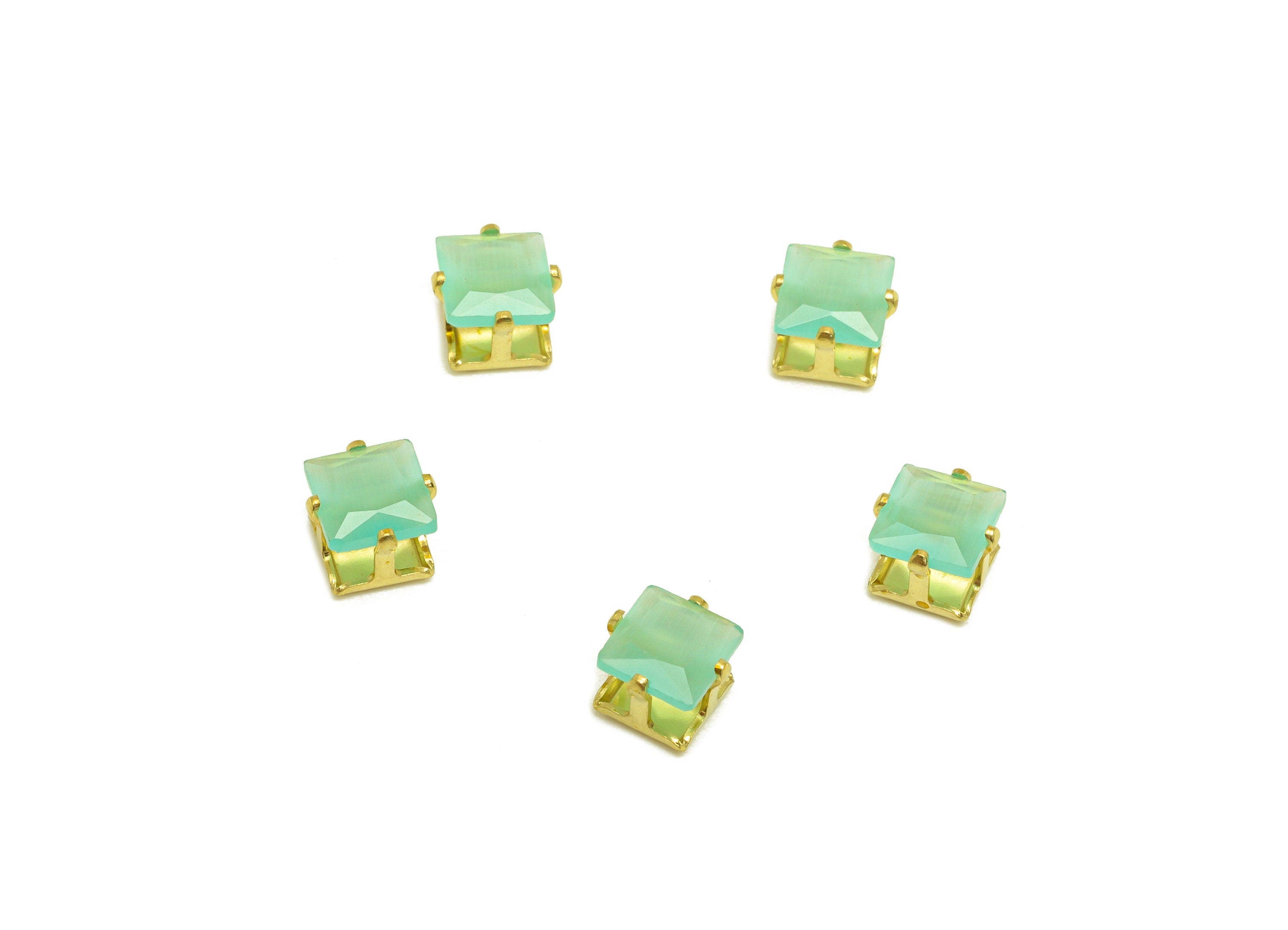 5mm Brass CZ Oval Earring Charm - Raw Brass Green Diamond Pendant - Brass Cat Eye Green zircon Diamond Charm - 5x5x4.9mm - PP10521A - DOMEDBAZAAR