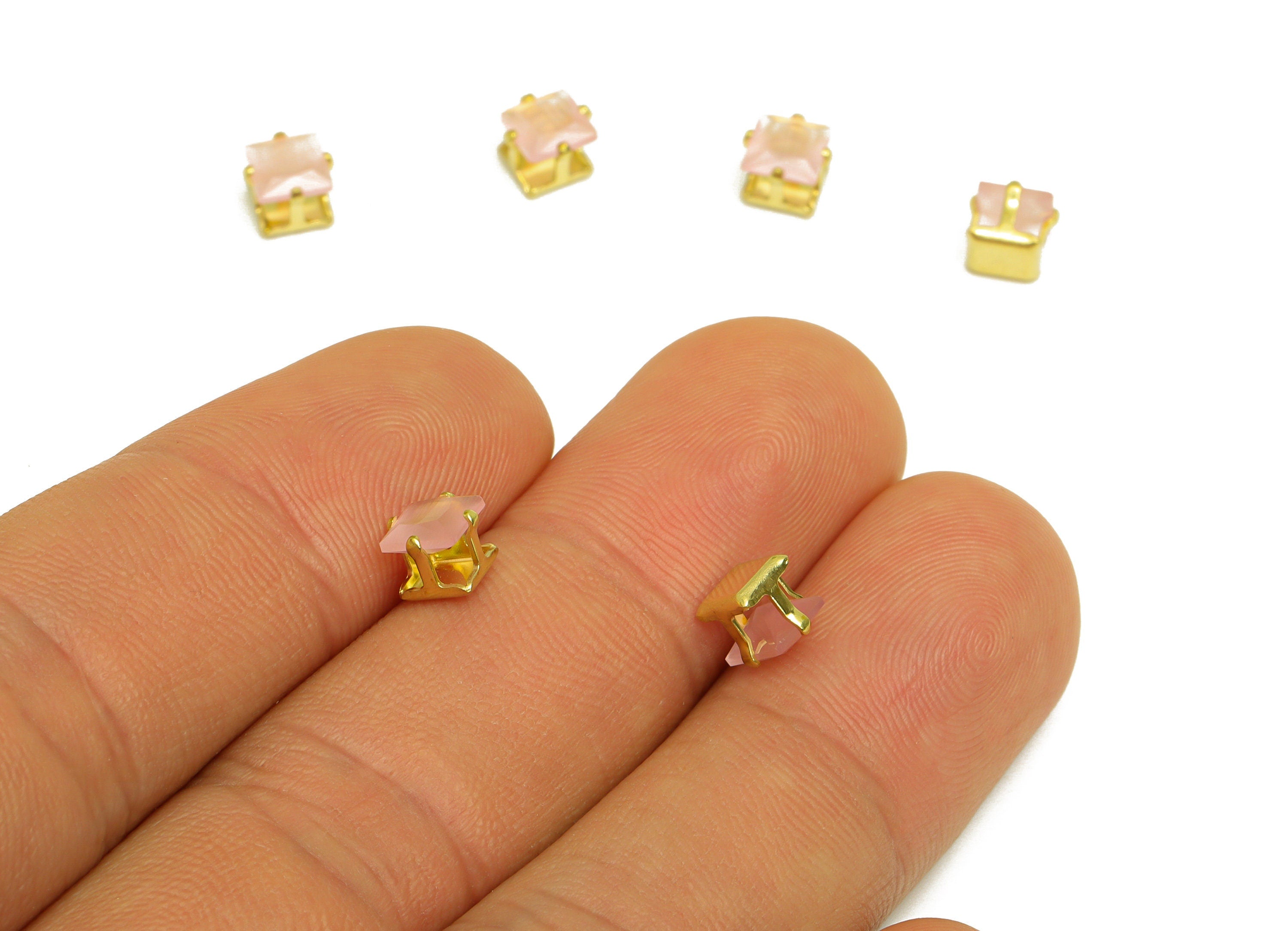 5mm Brass CZ Oval Earring Charm - Raw Brass Pink Diamond Pendant - Brass Pink Zircon Diamond Charm - Jewelry Making - 5x5x4.9mm - PP10521B - DOMEDBAZAAR