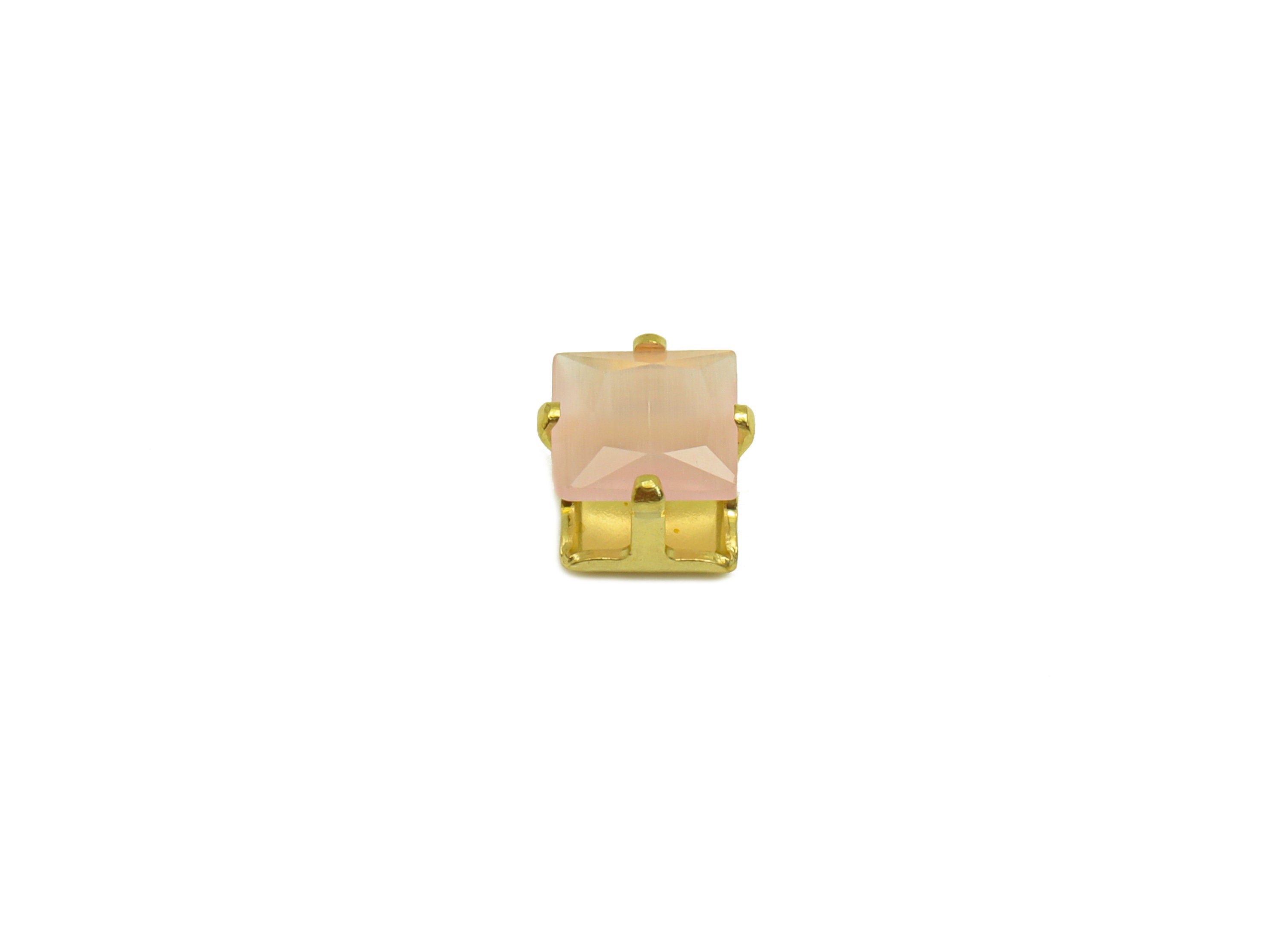 5mm Brass CZ Oval Earring Charm - Raw Brass Pink Diamond Pendant - Brass Pink Zircon Diamond Charm - Jewelry Making - 5x5x4.9mm - PP10521B - DOMEDBAZAAR