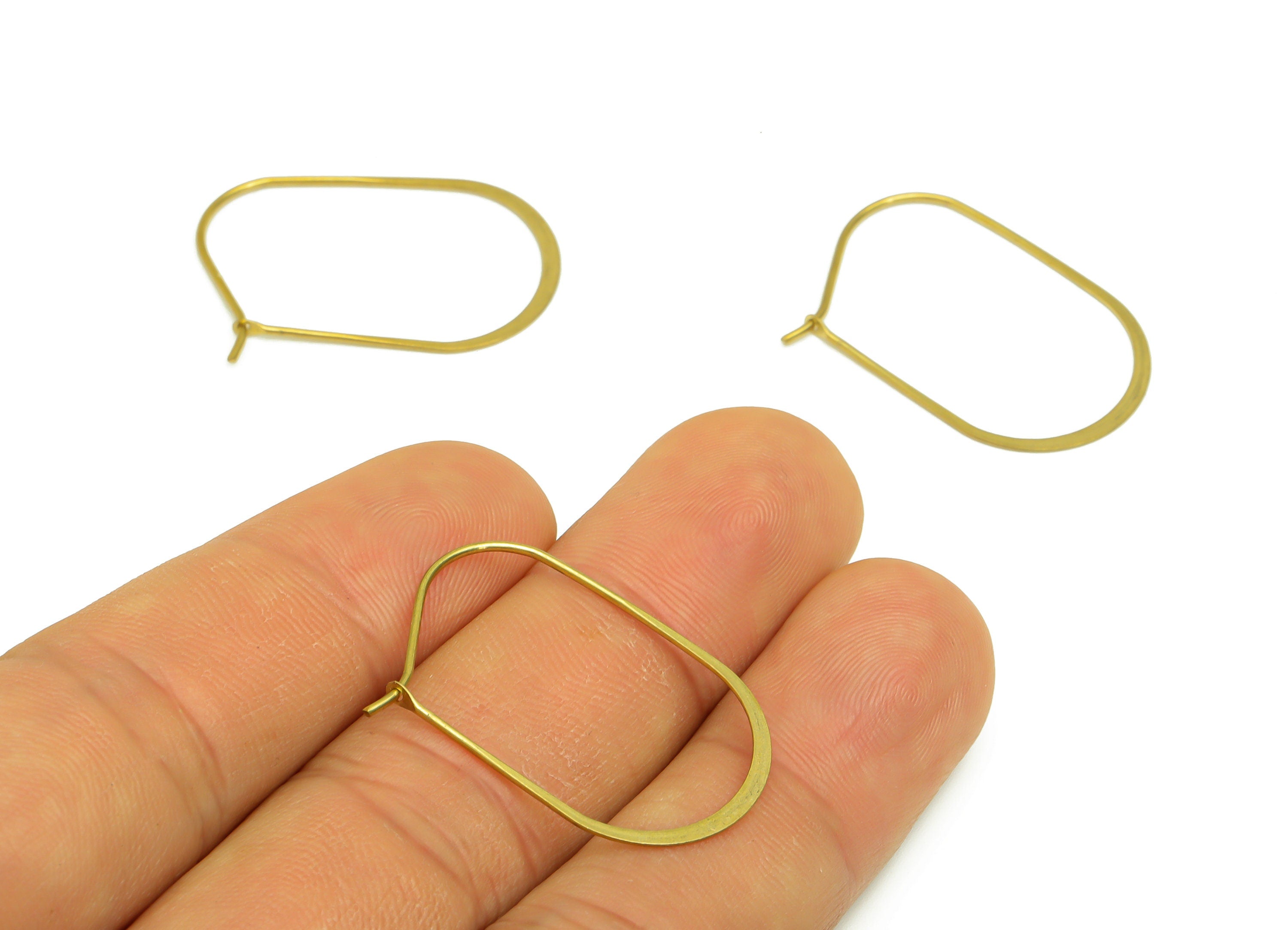 30mm Brass Oval Wire Hoop Earring - Raw Brass Hammered Geometry Wire Earring - Brass Hammered Ear Wire Hoop - 30x18x0.8mm - PP10374-30 - DOMEDBAZAAR