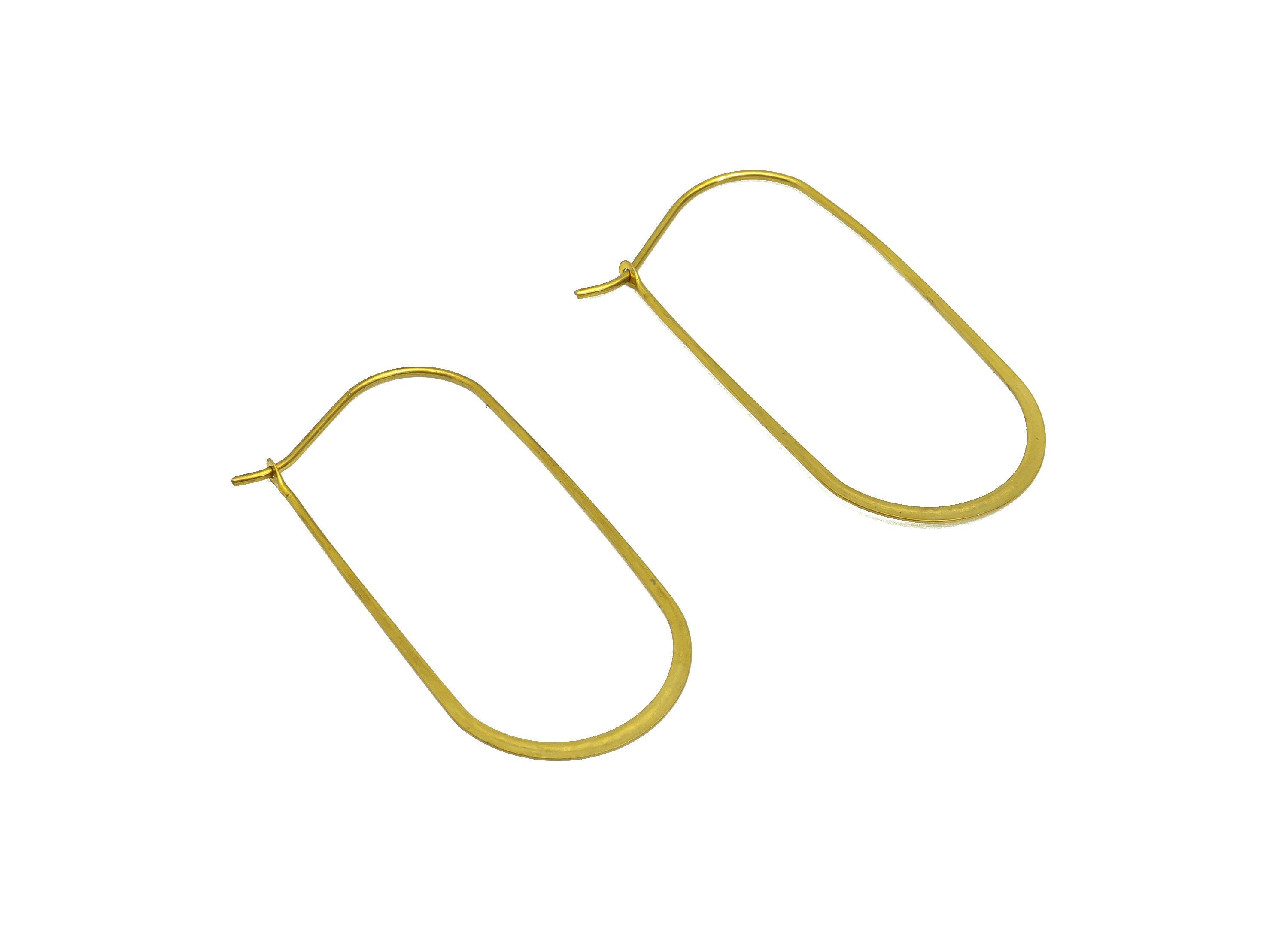 40mm Brass Oval Wire Hoop Earring - Raw Brass Hammered Geometry Wire Earring - Brass Hammered Ear Wire Hoop - 40x20x0.8mm - PP10374-40 - DOMEDBAZAAR