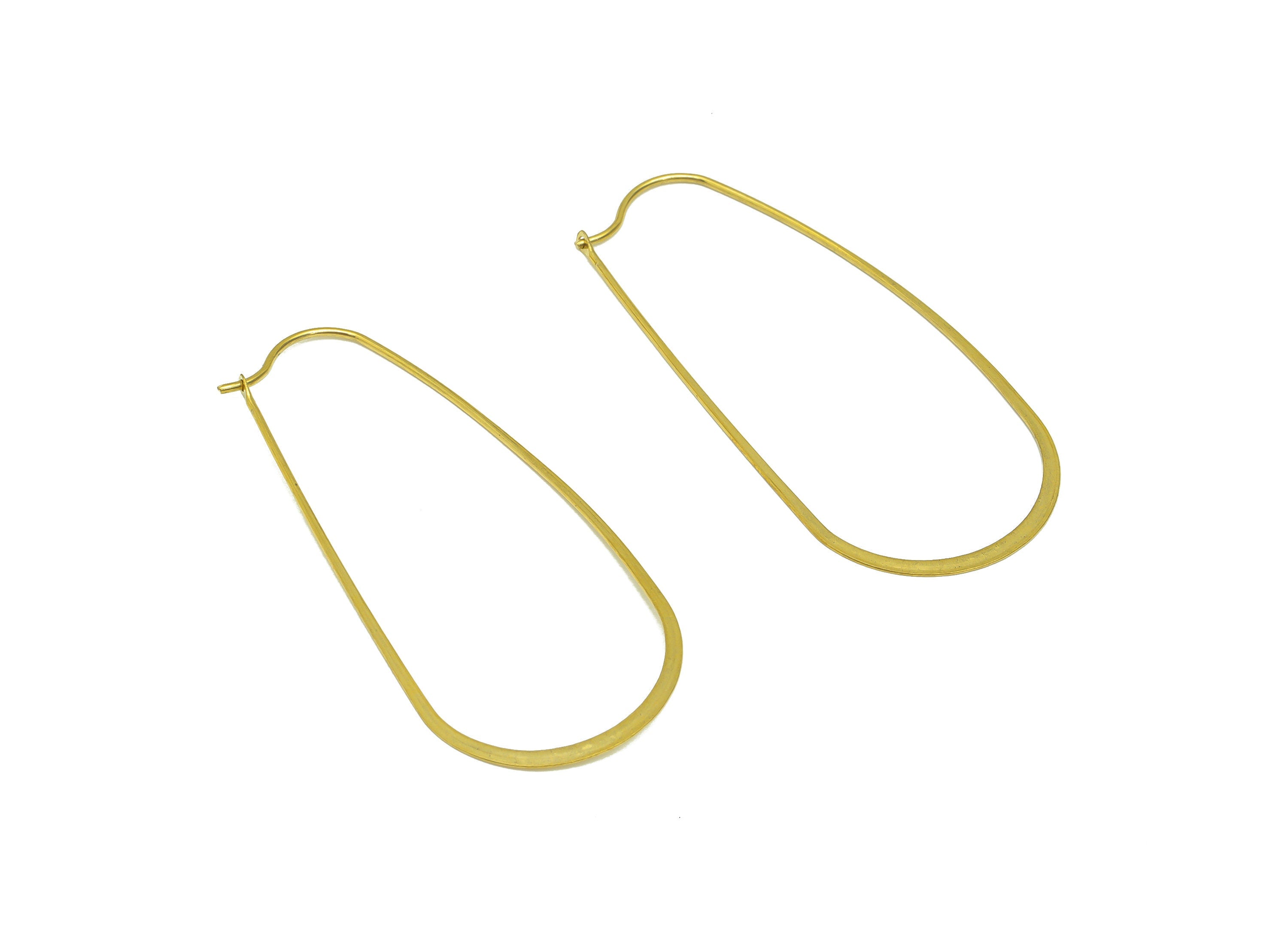 50mm Brass Oval Wire Hoop Earring - Raw Brass Hammered Geometry Wire Earring - Brass Hammered Ear Wire Hoop - 51x24x0.8mm - PP10374-50 - DOMEDBAZAAR