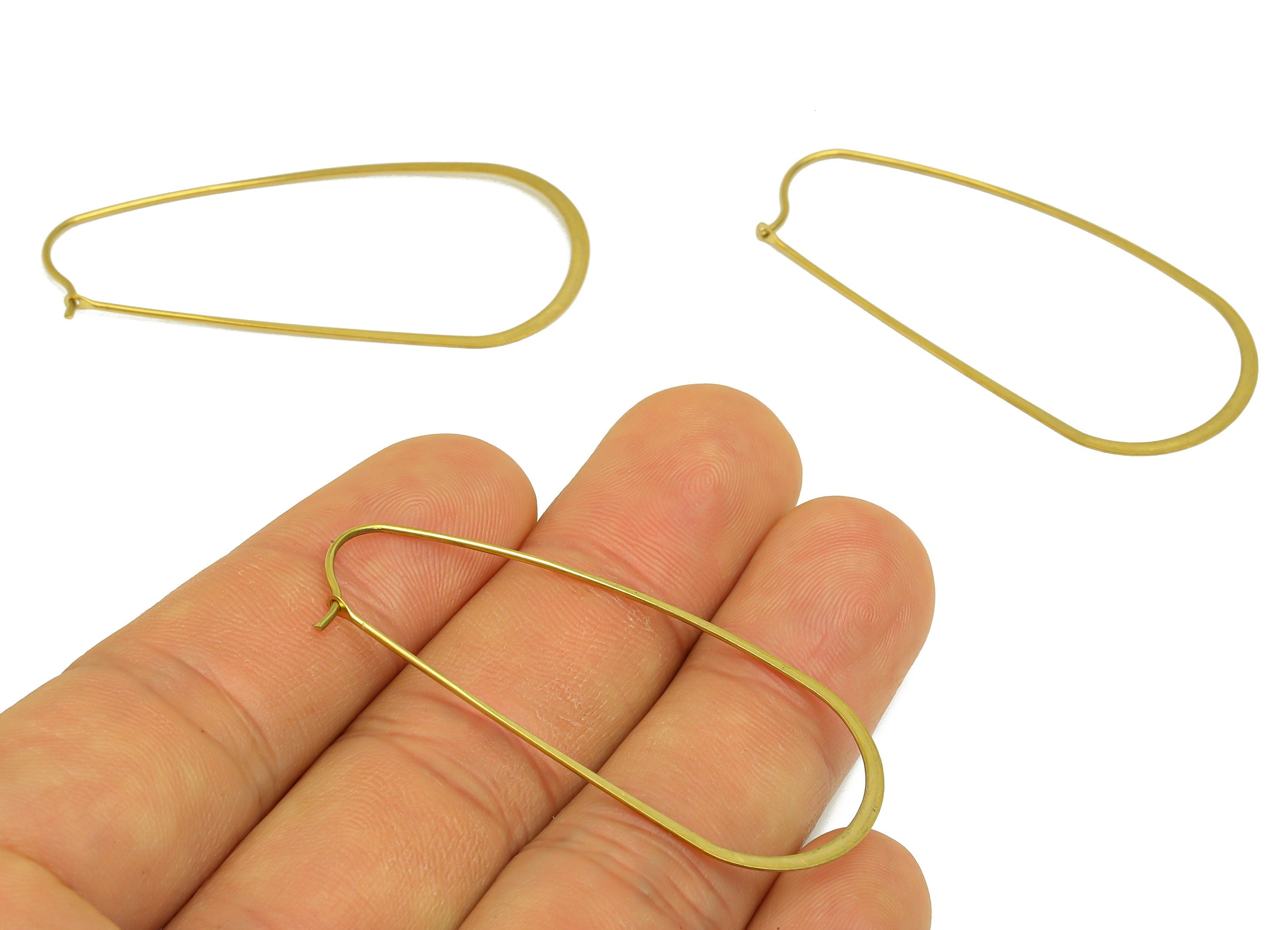 50mm Brass Oval Wire Hoop Earring - Raw Brass Hammered Geometry Wire Earring - Brass Hammered Ear Wire Hoop - 51x24x0.8mm - PP10374-50 - DOMEDBAZAAR