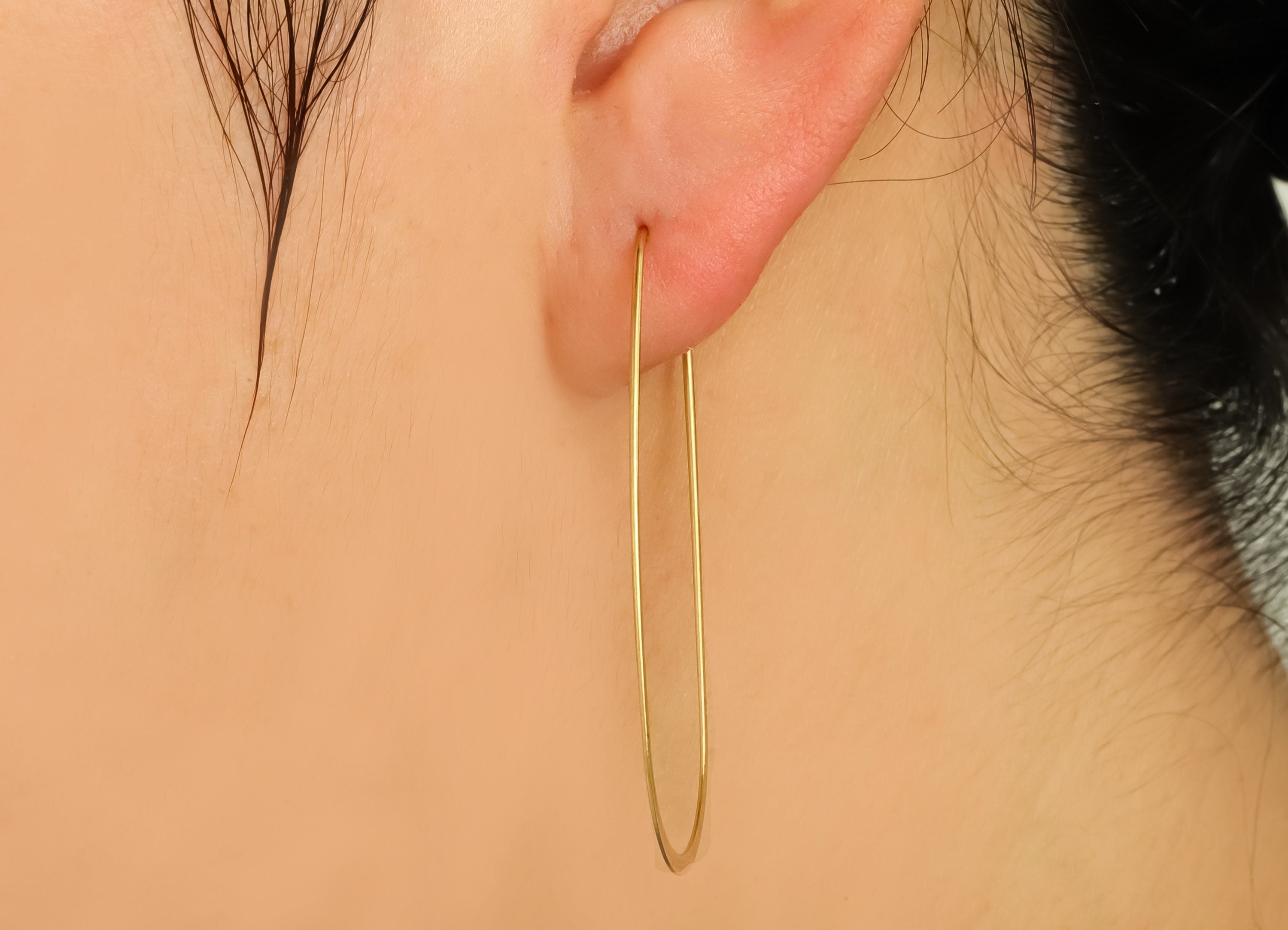 50mm Brass Oval Wire Hoop Earring - Raw Brass Hammered Geometry Wire Earring - Brass Hammered Ear Wire Hoop - 51x24x0.8mm - PP10374-50 - DOMEDBAZAAR