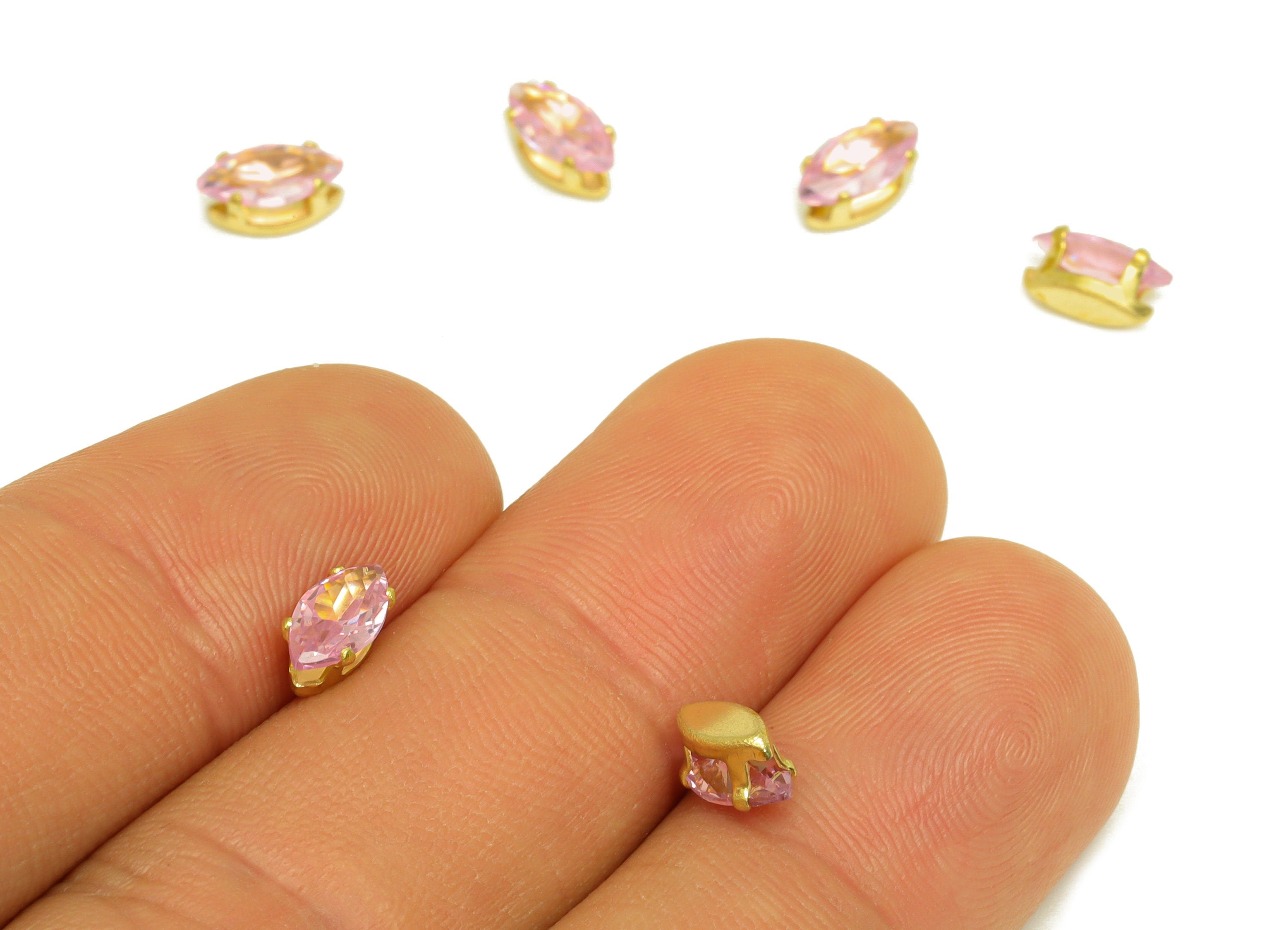4x8mm Brass CZ Marquise Earring Charm - Raw Brass Diamond Charm - Brass Pink Zircon Charm - For Ring - For Necklace - 8x4x3.9mm - PP10530 - DOMEDBAZAAR