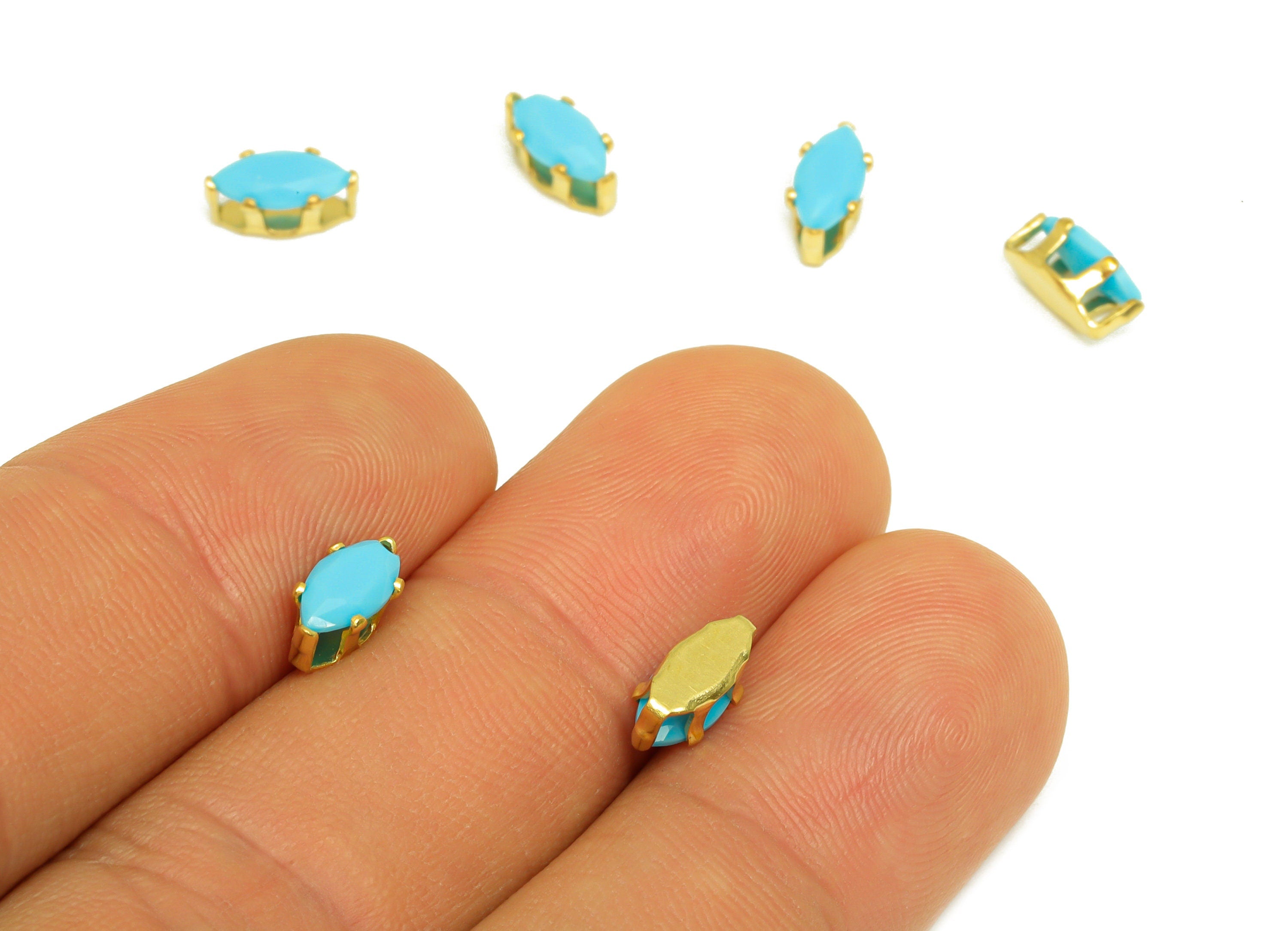 4x8mm Brass CZ Marquise Earring Charm - Raw Brass Diamond Charm - Brass Blue Cubic Zircon Charm - For Ring - For Necklace - 8x4x4mm -PP10536 - DOMEDBAZAAR