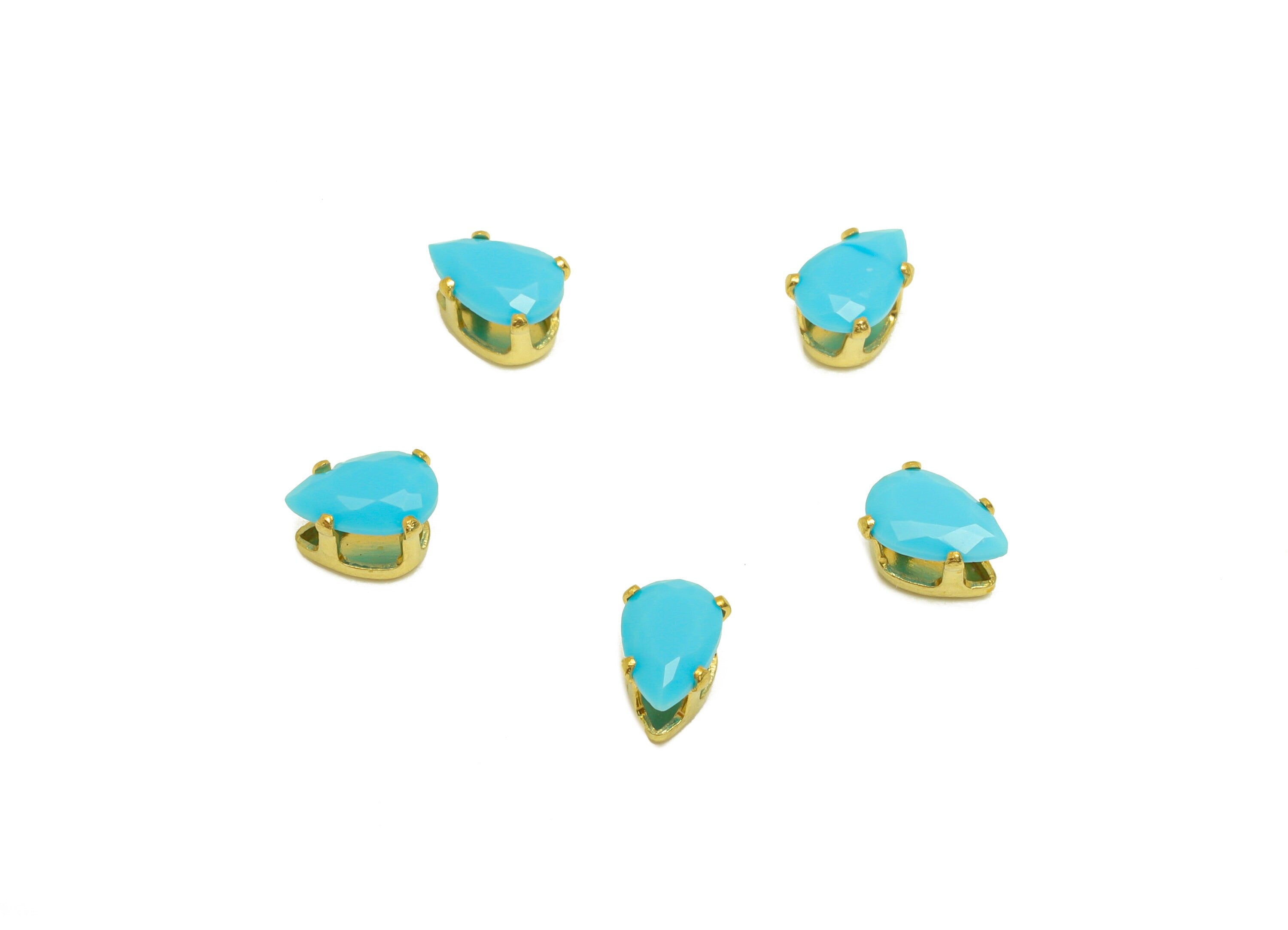 4x6mm Brass CZ Teardrop Earring Charm - Raw Brass Diamond Charm - Brass Blue Cubic Zircon Charm - For Ring - For Necklace - 6x4x4mm -PP10526 - DOMEDBAZAAR