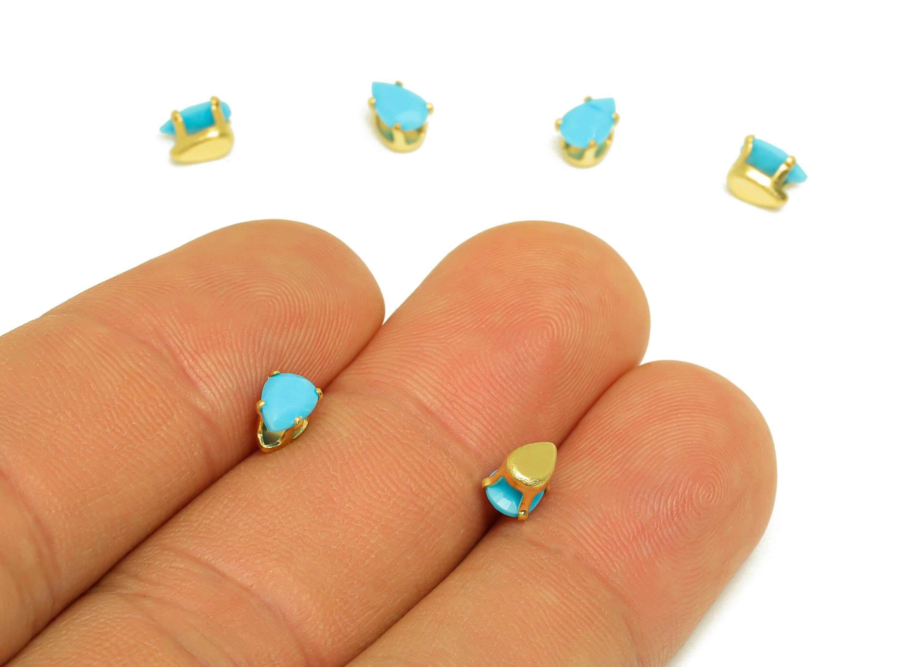 4x6mm Brass CZ Teardrop Earring Charm - Raw Brass Diamond Charm - Brass Blue Cubic Zircon Charm - For Ring - For Necklace - 6x4x4mm -PP10526 - DOMEDBAZAAR