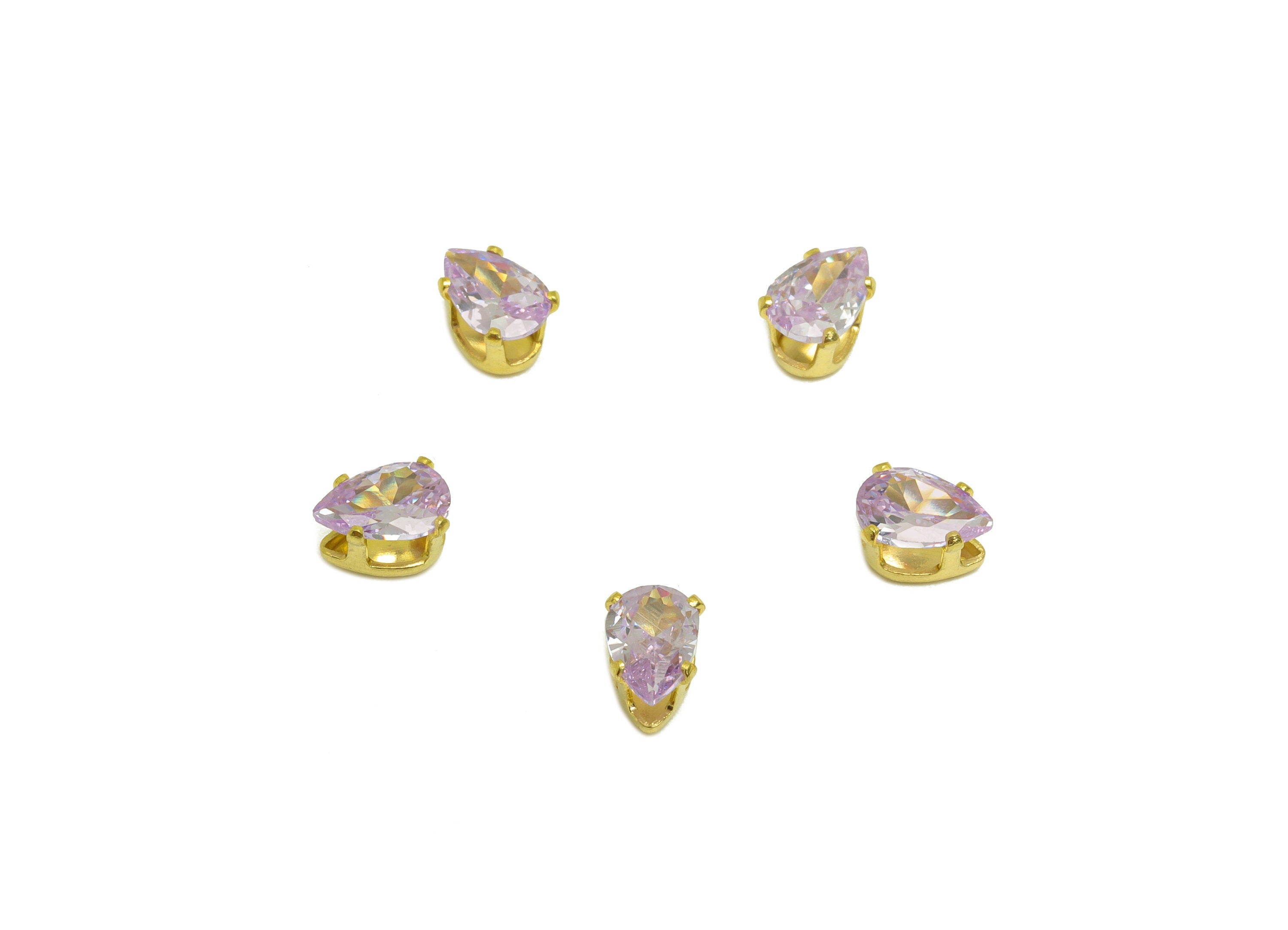 4x6mm Brass CZ Teardrop Earring Charm - Raw Brass Diamond Charm - Brass Purple Cubic Zircon Charm - For Ring - For Necklace -6x4x3mm-PP10525 - DOMEDBAZAAR