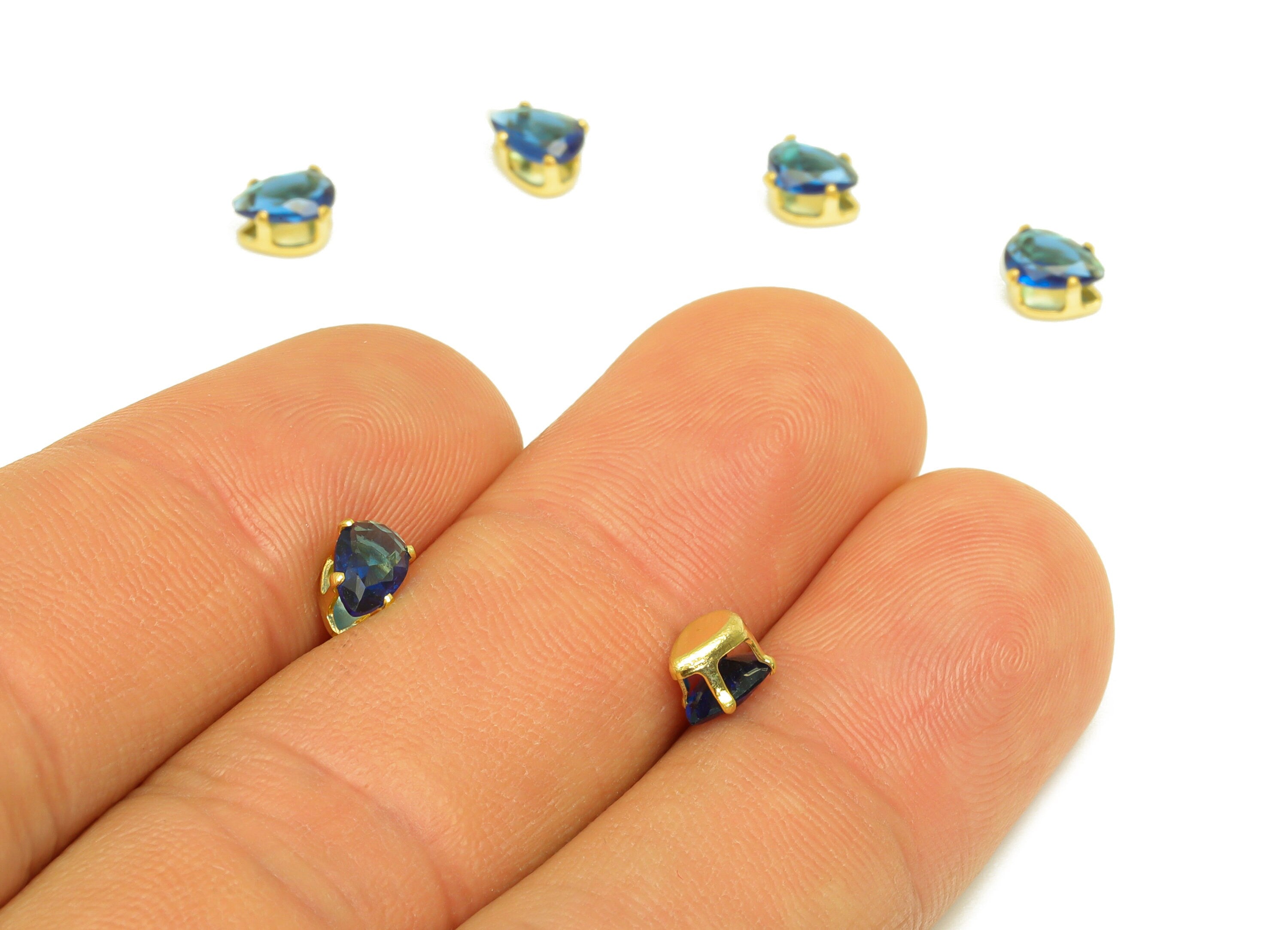 4x6mm Brass CZ Teardrop Earring Charm - Raw Brass Diamond Charm - Brass Sapphire Blue Zircon Charm - For Ring - 6x4x3mm - PP10527 - DOMEDBAZAAR
