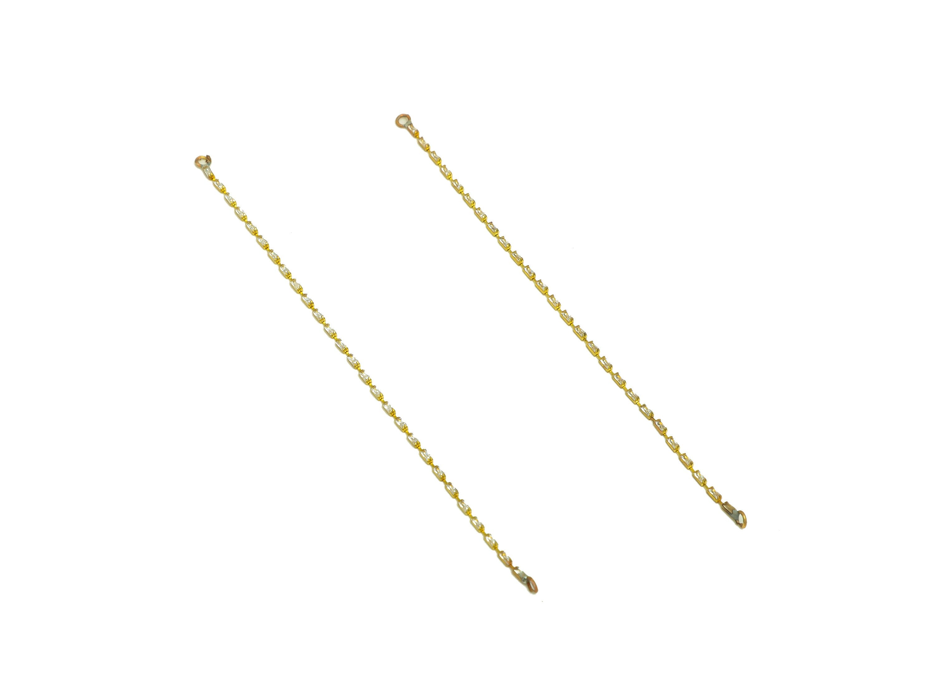 9cm Brass CZ Tassel Earring Connector - Brass Rectangle Zircon Tassel Charms - Brass Cubic Zircon Chain Dangle Charm - 9x1x1.3mm - PP10632-9 - DOMEDBAZAAR