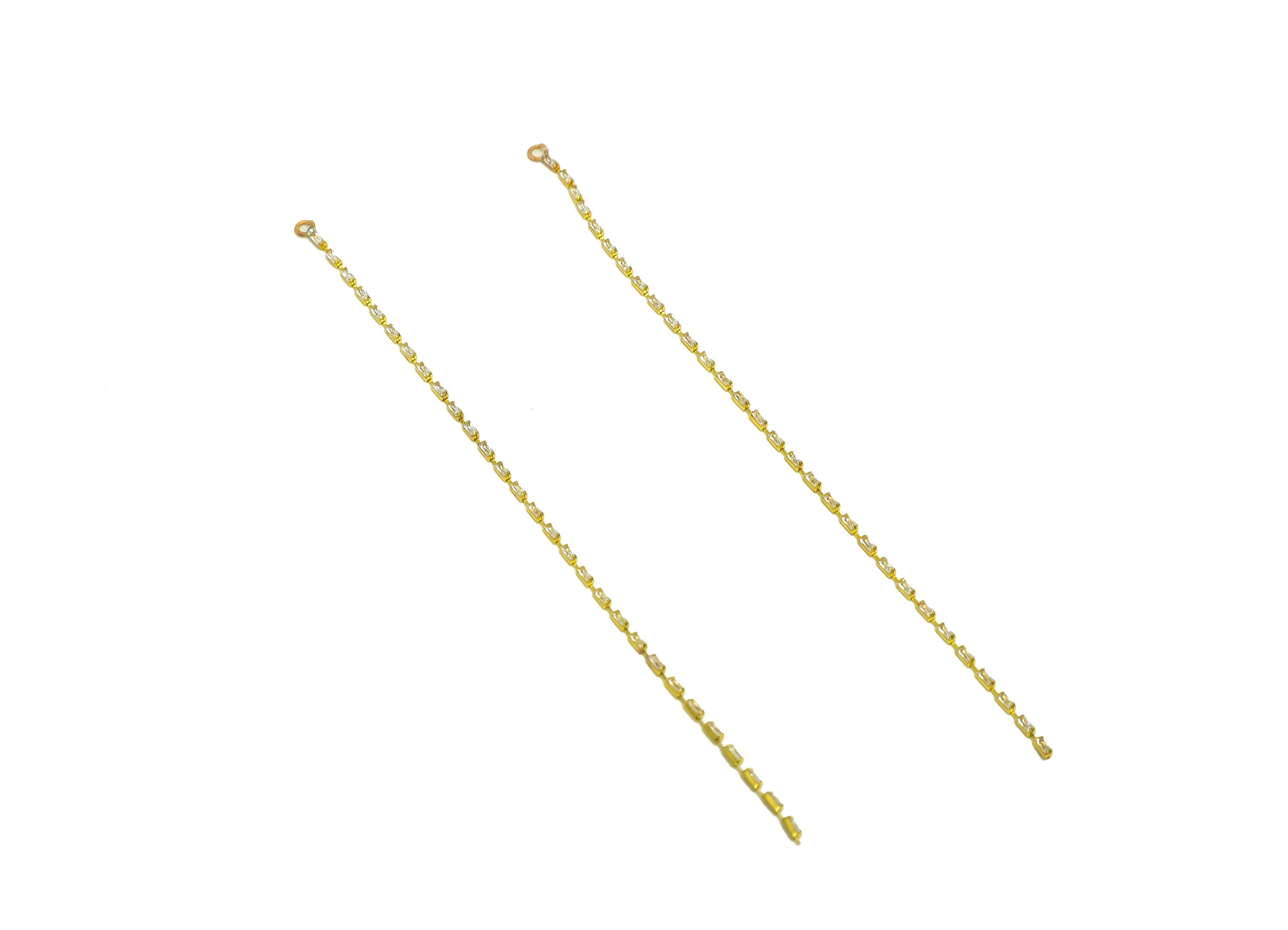 10cm Brass CZ Tassel Earring Charm - Brass Rectangle Zircon Tassel Charms - Brass Cubic Zircon Chain Dangle Charm - 10x1x1.3mm - PP10631-10 - DOMEDBAZAAR