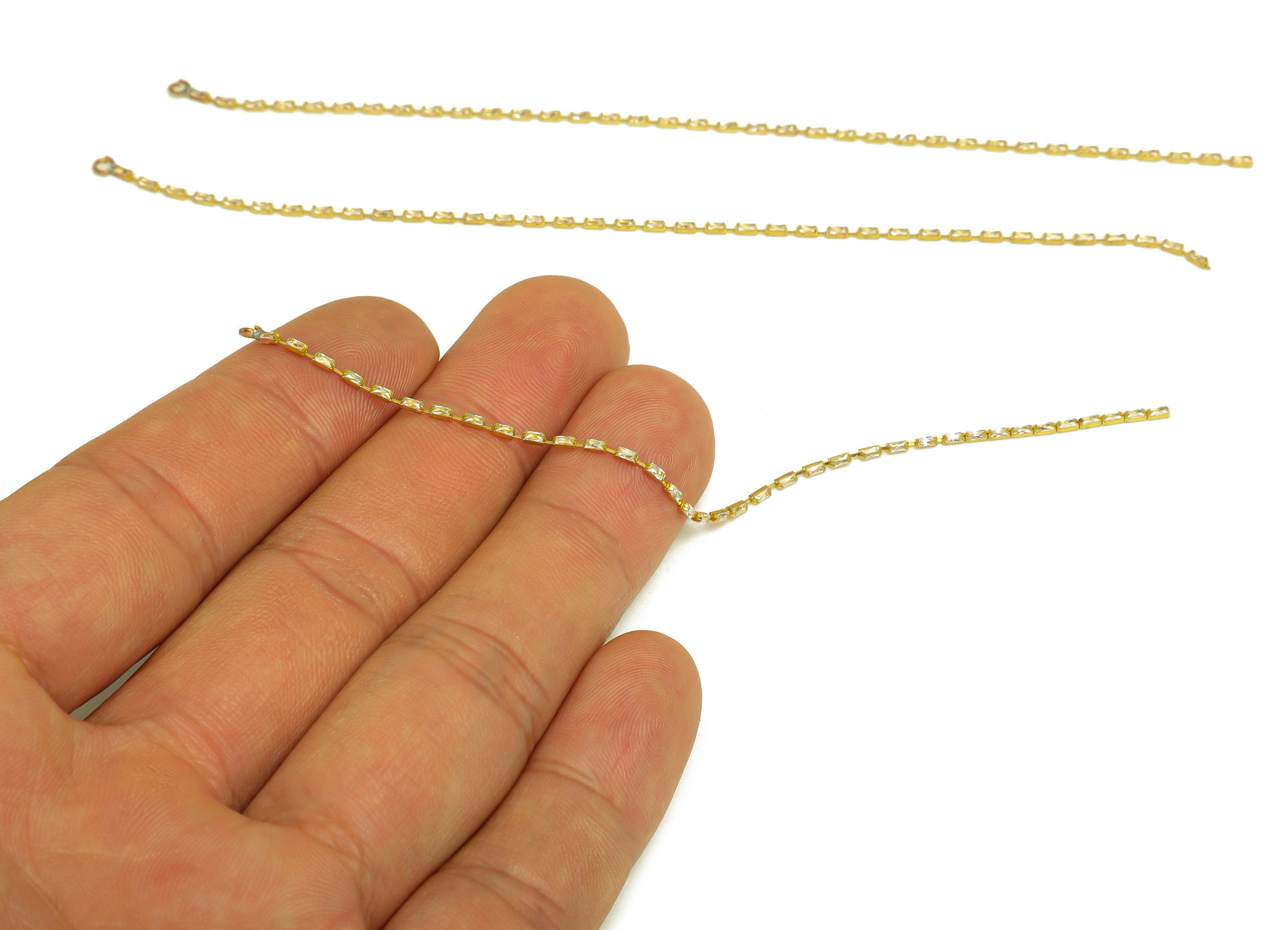 12cm Brass CZ Tassel Earring Charm - Brass Rectangle Zircon Tassel Charms - Brass Cubic Zircon Chain Dangle Charm - 12x1x1.3mm- PP10631-12 - DOMEDBAZAAR