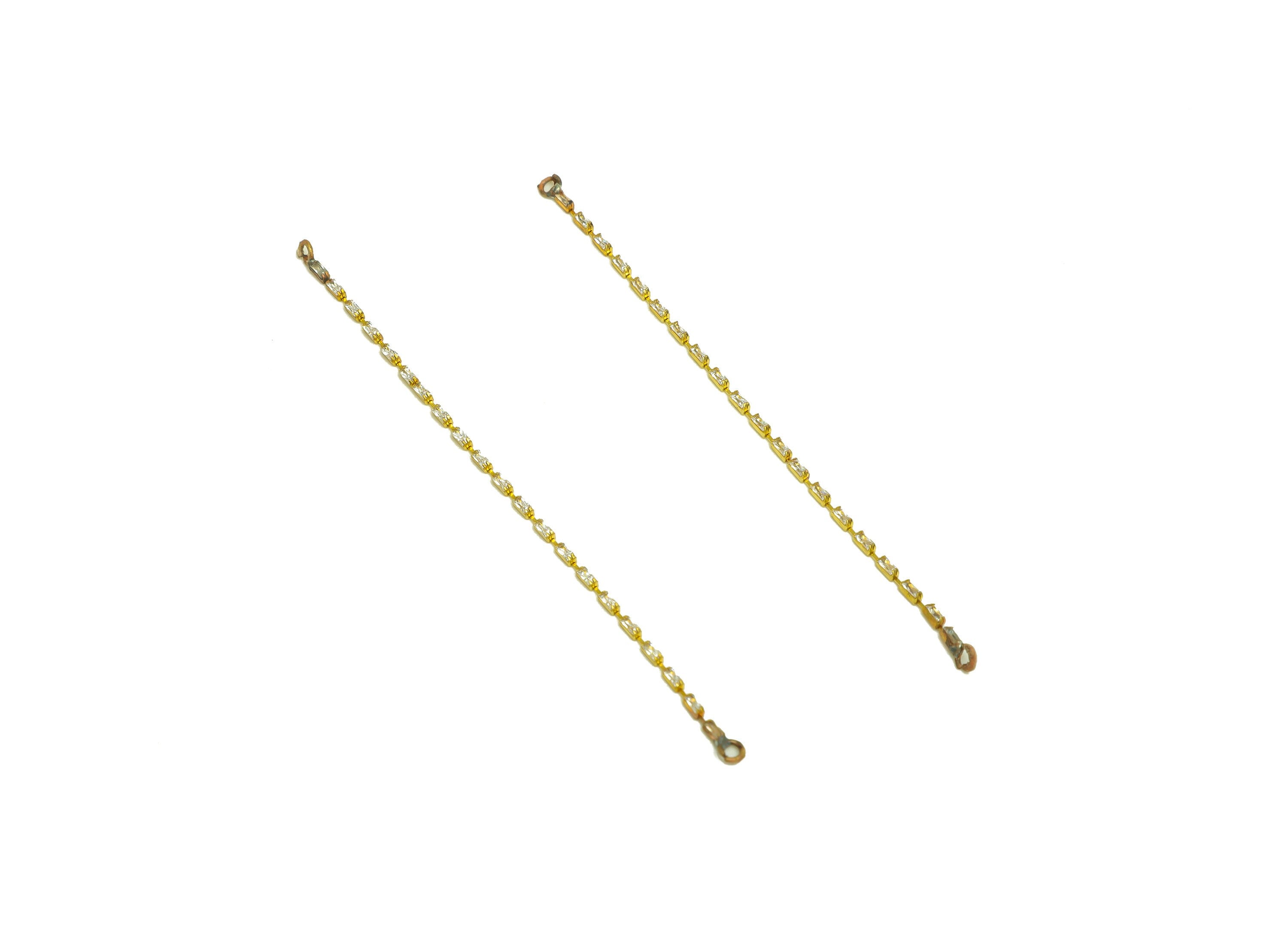7cm CZ Tassel Earring Connector - Brass Tassel Rectangle Earring Charm - Brass Cubic Zircon Chain Dangle Charm - 7x1x1.3mm - PP10632-7 - DOMEDBAZAAR