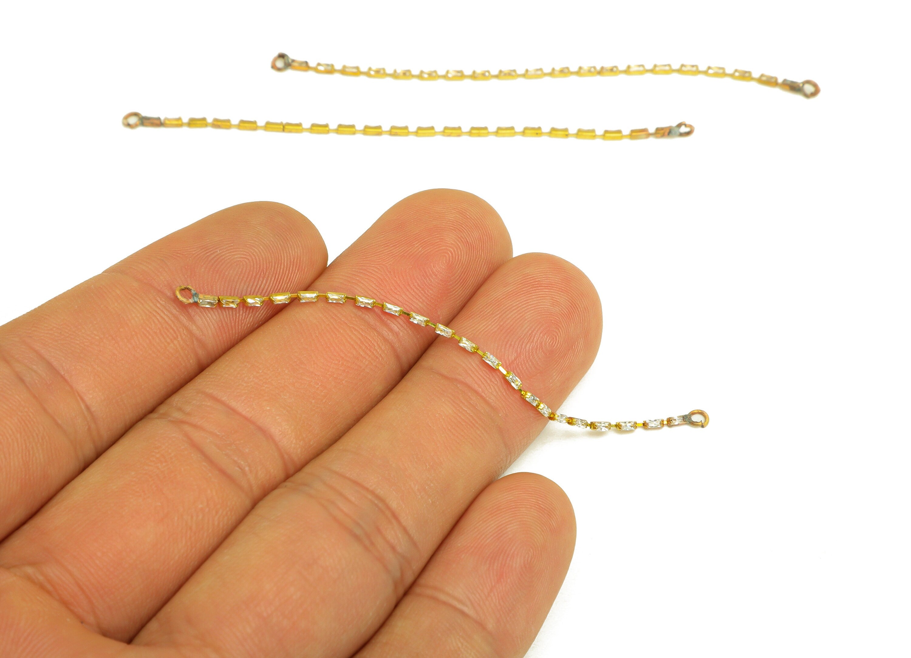 7cm CZ Tassel Earring Connector - Brass Tassel Rectangle Earring Charm - Brass Cubic Zircon Chain Dangle Charm - 7x1x1.3mm - PP10632-7 - DOMEDBAZAAR