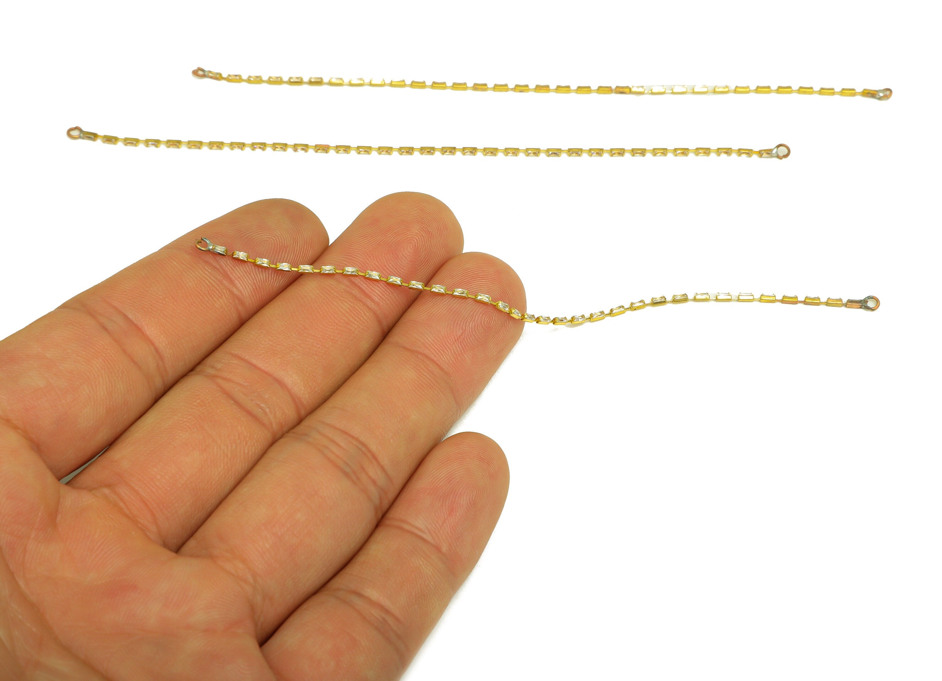 11cm CZ Tassel Earring Connector - Brass Tassel Rectangle Earring Charm - Brass Cubic Zircon Chain Dangle Charm - 11x1x1.3mm - PP10632-11 - DOMEDBAZAAR
